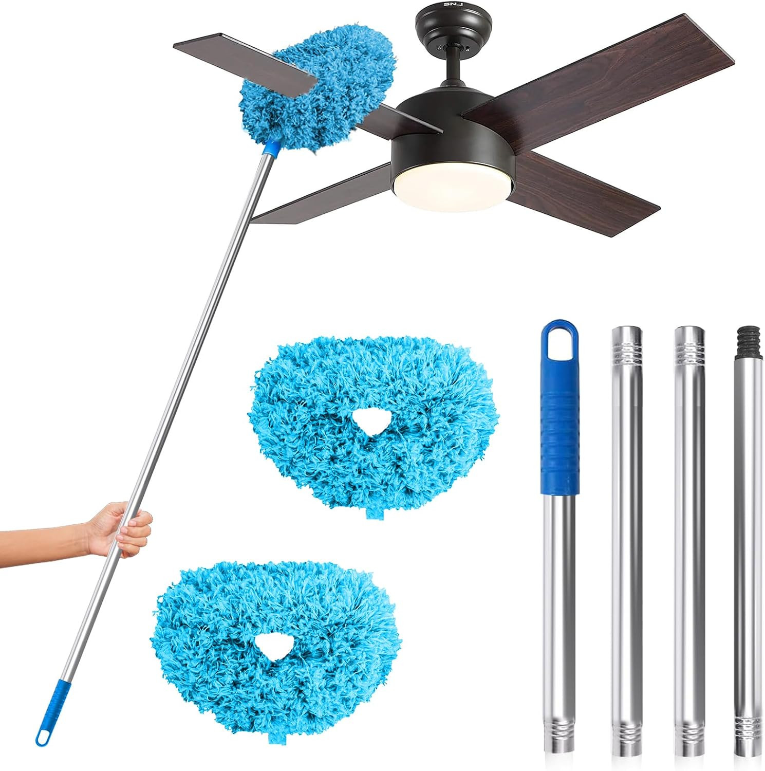 Ceiling Fan Duster Telescoping Pole 13-50in Microfiber Blade Dusting Head