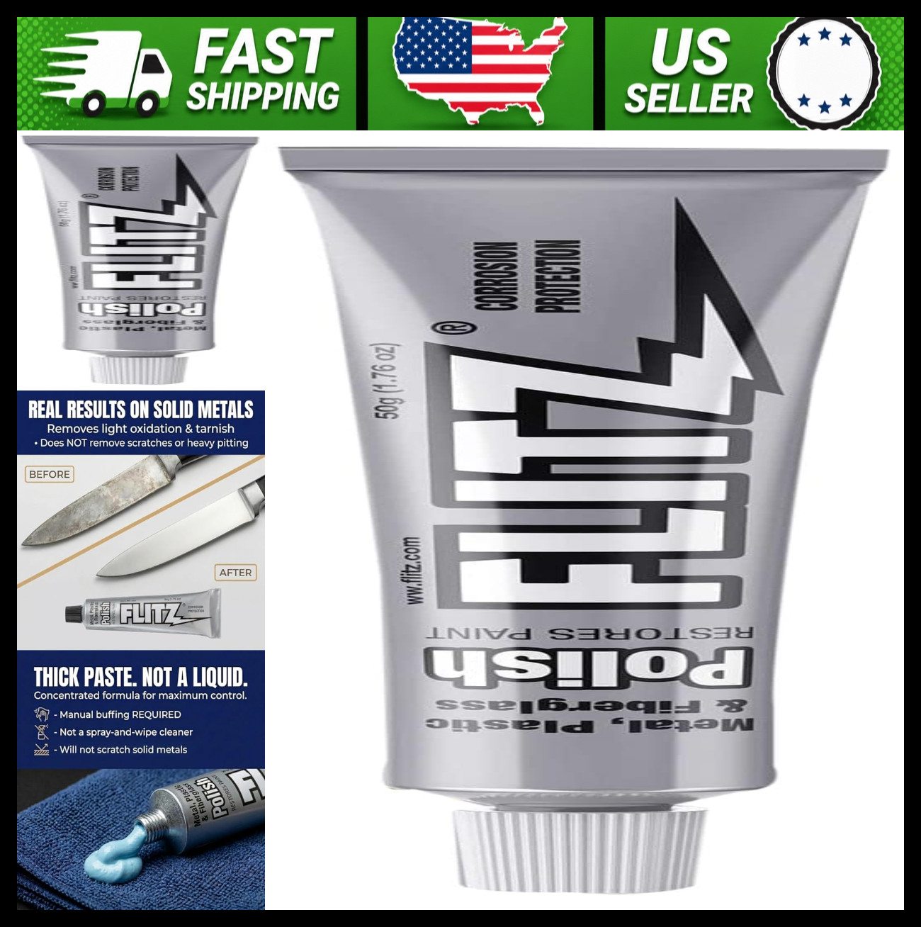 Flitz Multi-Purpose Metal Polish Paste 1.76oz Tube Chrome Cleaner 20 Pack