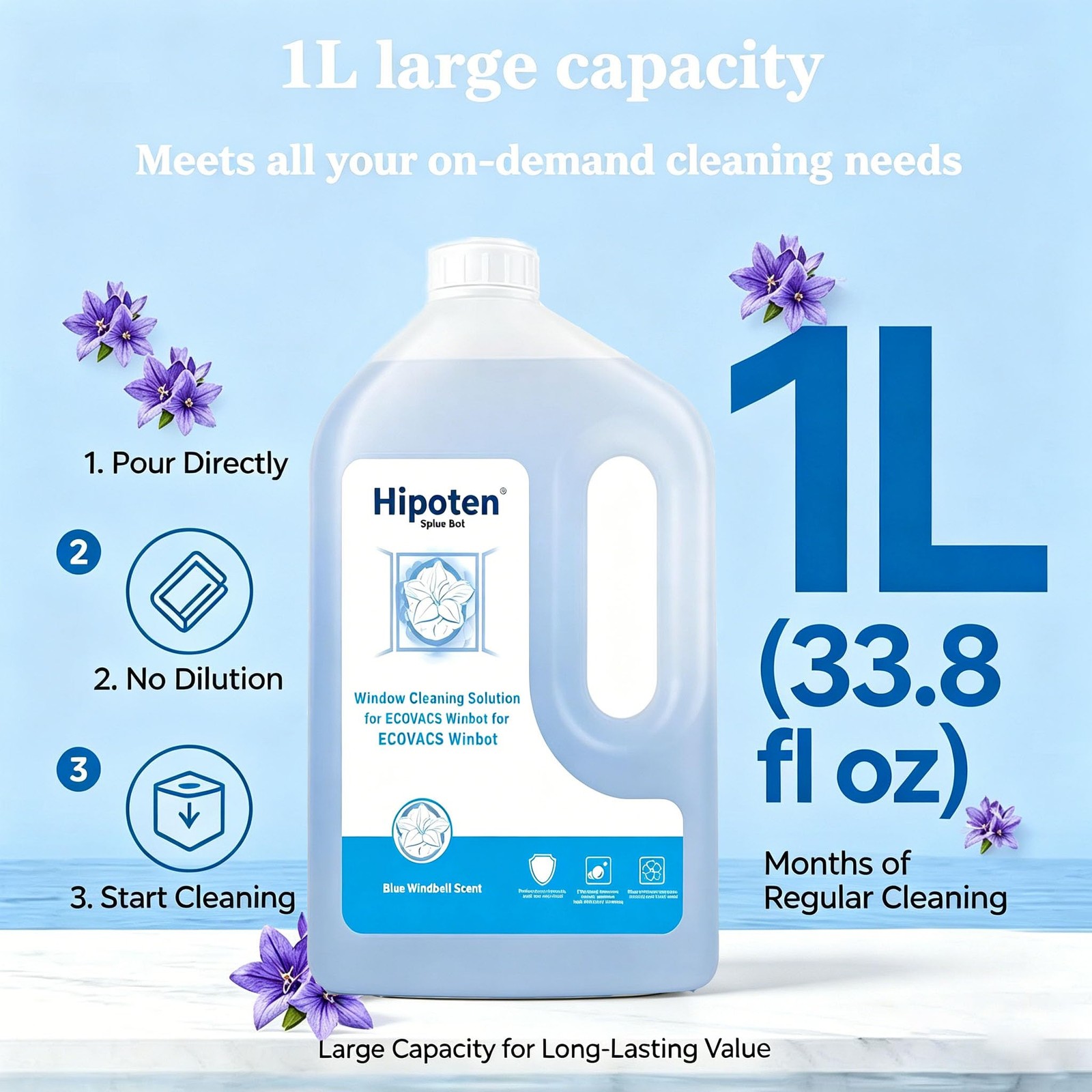 1L Window Cleaning Solution for ECOVACS Winbot W3/W2S/W2 PRO/W1/MINI Series -…