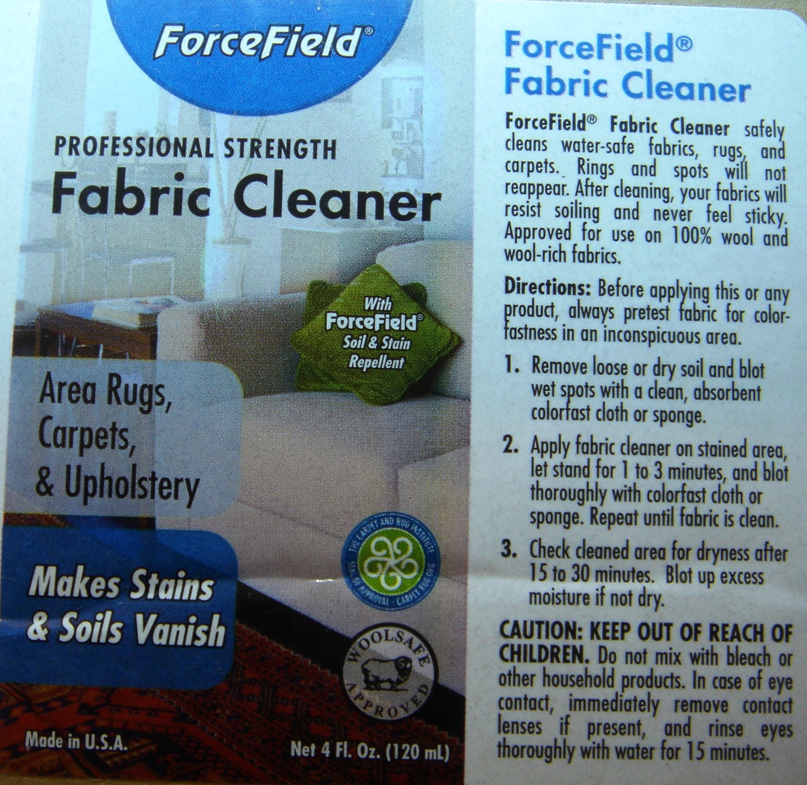 FORCEFIELD FABRIC CLEANER FLUID PROFESSIONAL STRENGTH 4oz.FREE FAST SHIPPING