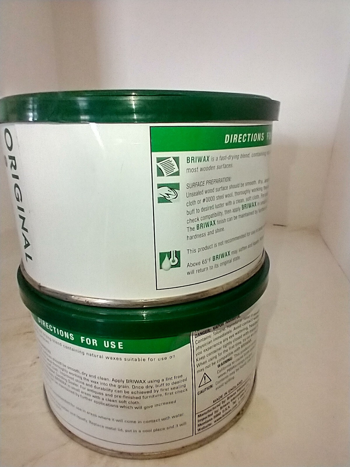 2 Briwax Cleans, Stains And Polishes 16oz Ea. 1 Clear & 1 Ebony