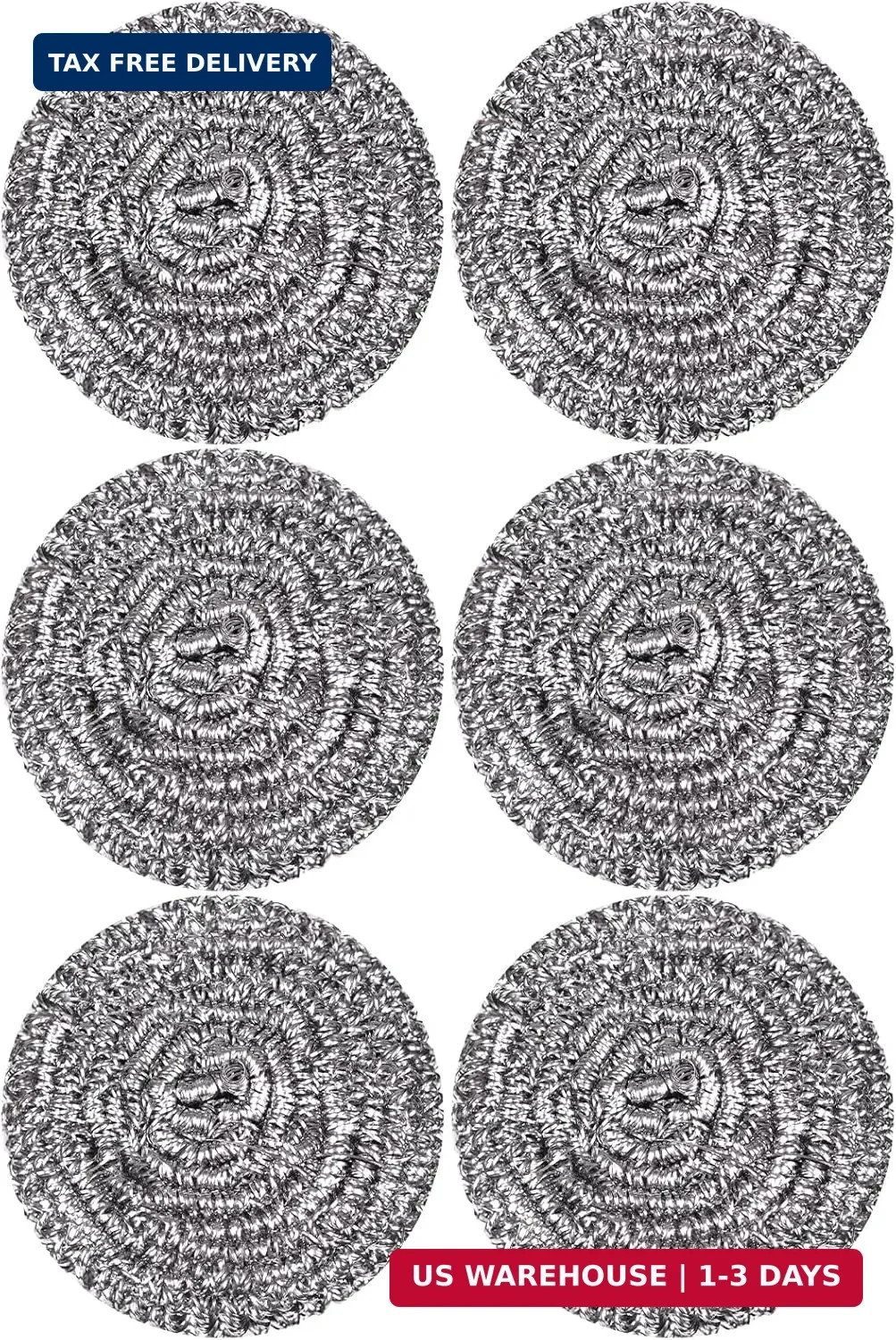 Carrie Joe Stainless Steel Scourer Heavy Duty Scrubber Pads Steel Wool Pack of 6