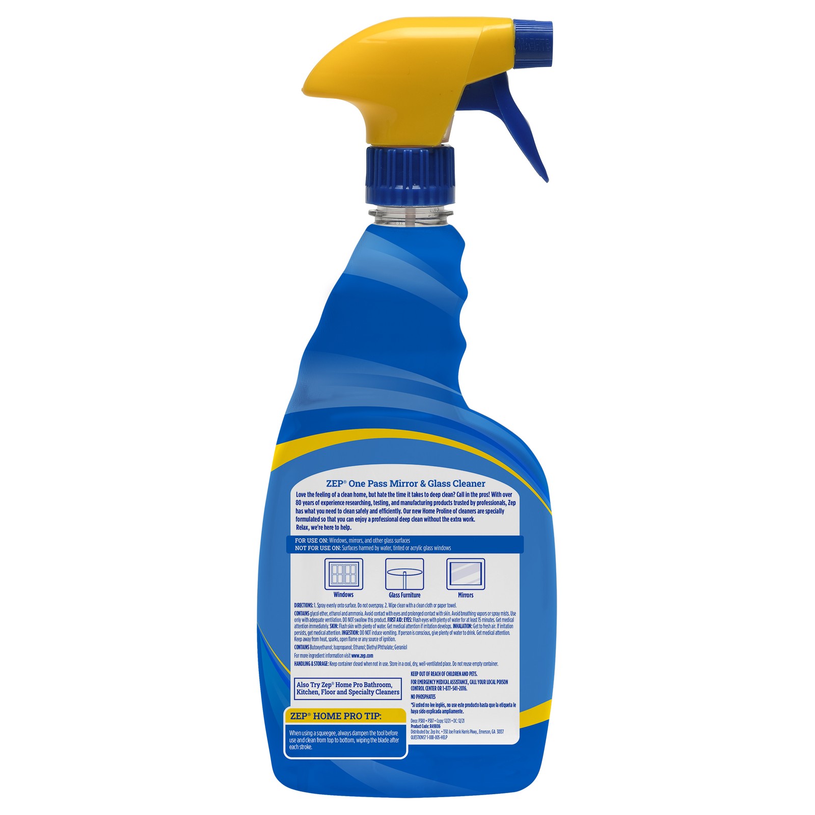 Zep Home Pro One-Pass Mirror & Glass Cleaner – 32 Fl. oz. (Case of 6) – R49606 –