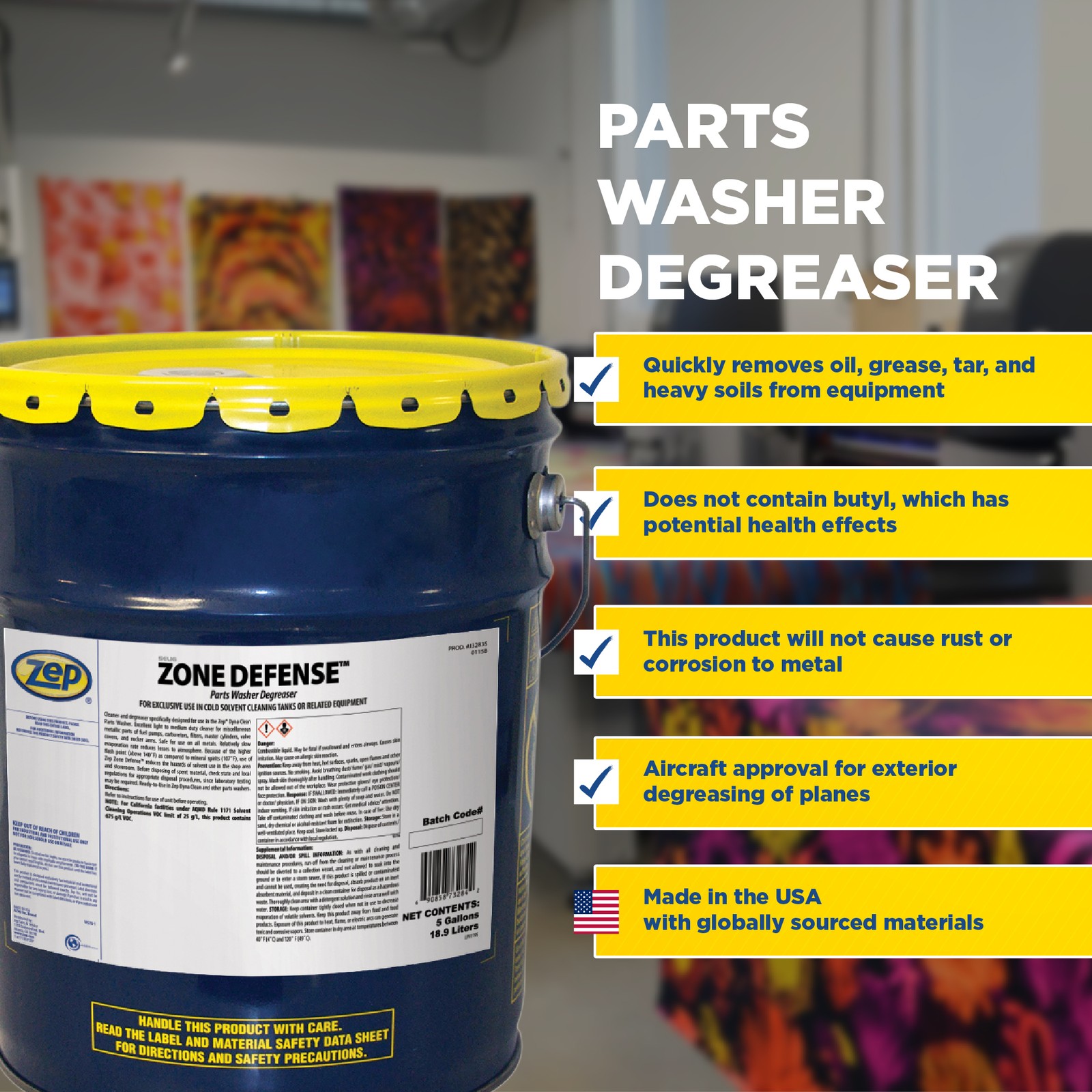 Zep Dyna Zone Defense Parts Washer Degreaser – 5 Gal – (Each) – J32835 –