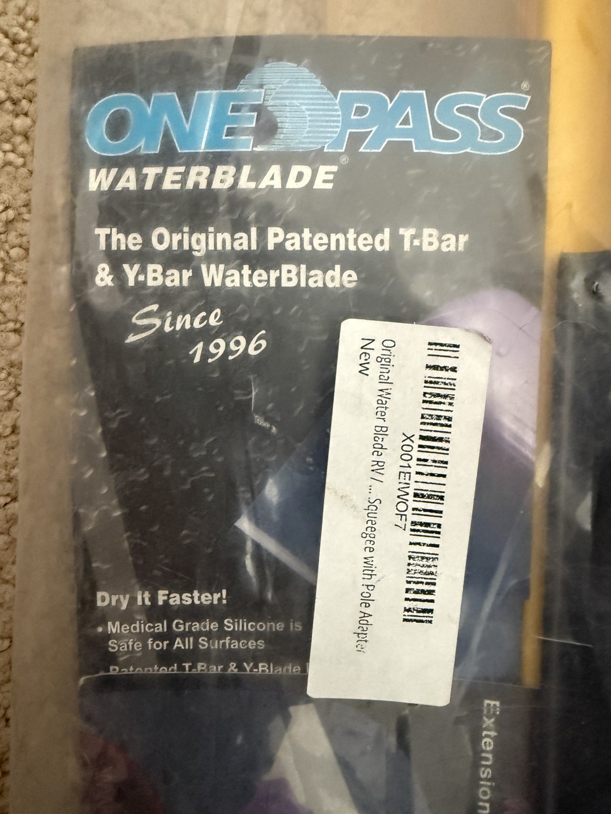 One Pass Hydroglide 18in Waterblade Silicone Y Bar Squeegee Yellow w Pole Adapt