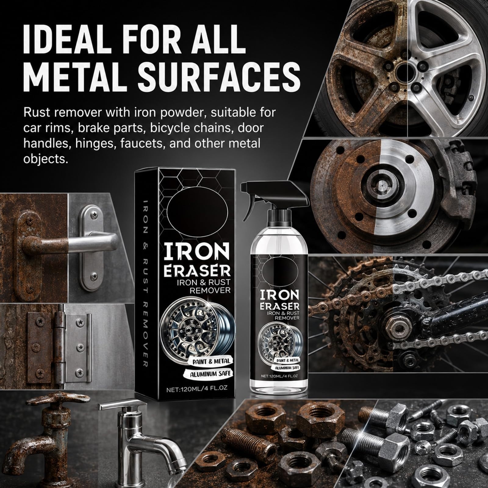 Iron Eraser Rust Remover Spray – Fast Acting Cleaner for Car Wheels