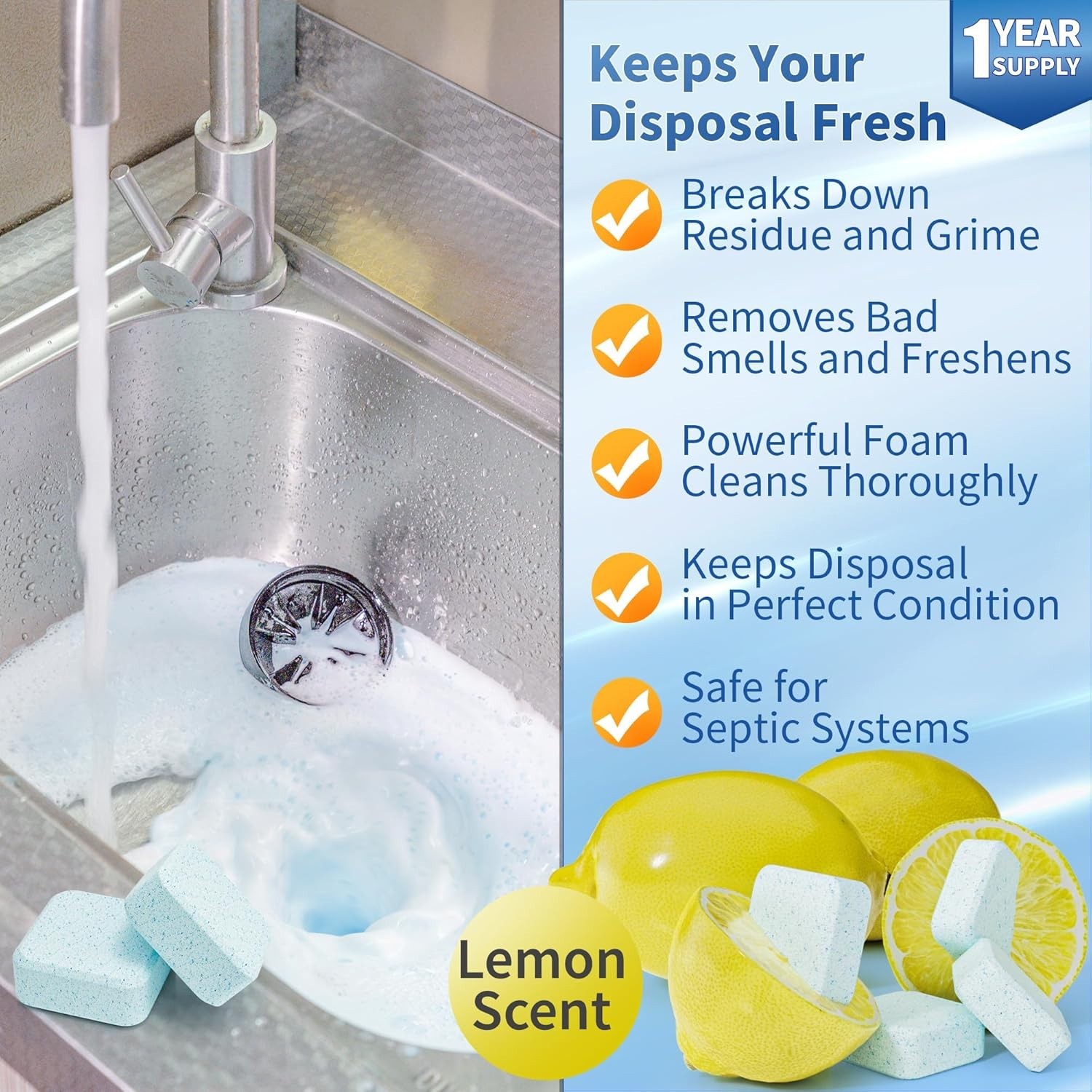 1 Supply of 24 Lemon Scented Garbage Disposal Cleaner Tablets – Easy to Use