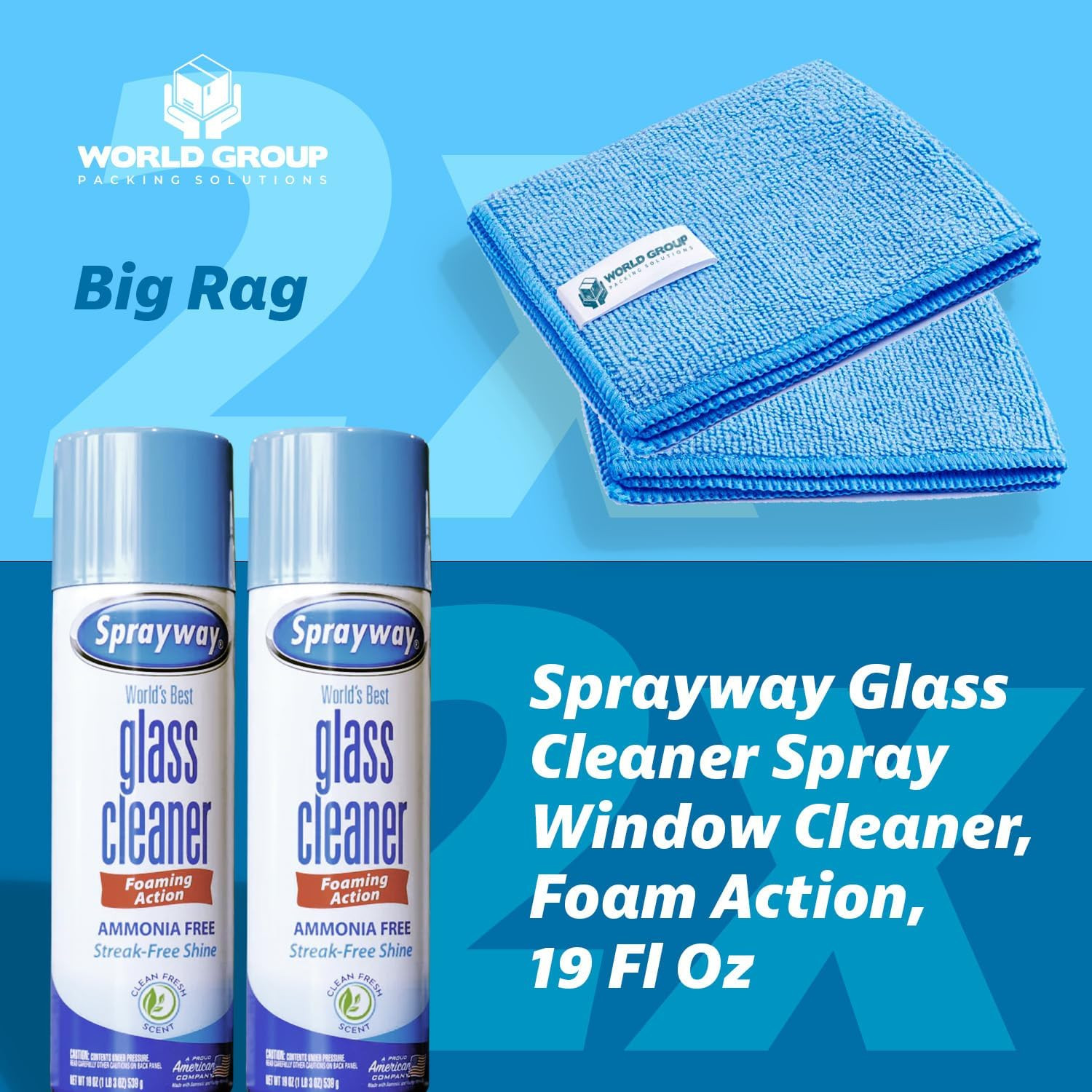 Glass Cleaner Foam, Foaming Action & Spray, 19Oz – 2 Pack – Clean Fresh Scent –