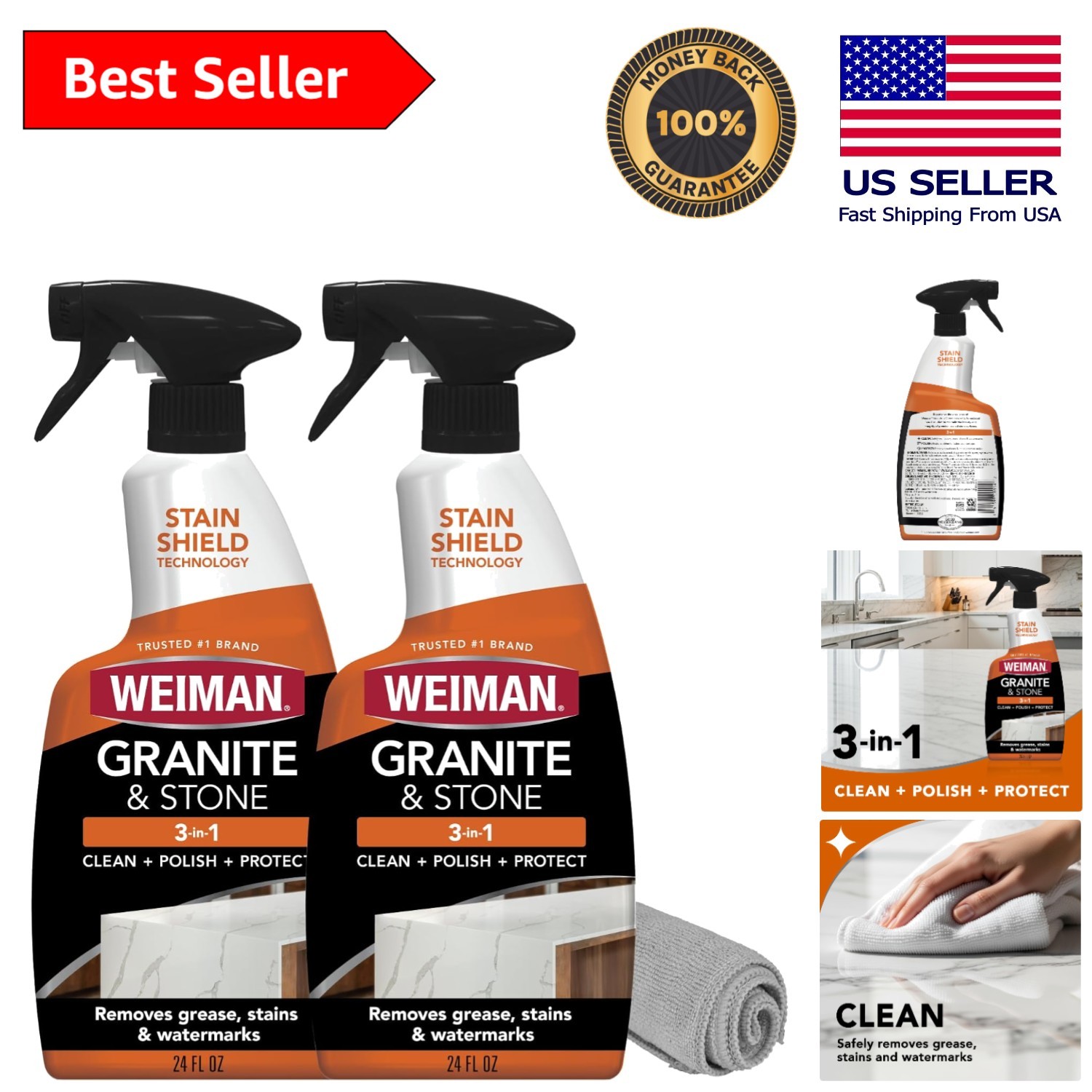 Stain Shield Granite Cleaner Spray – 24oz Streak-Free Polish for Stone Surfaces