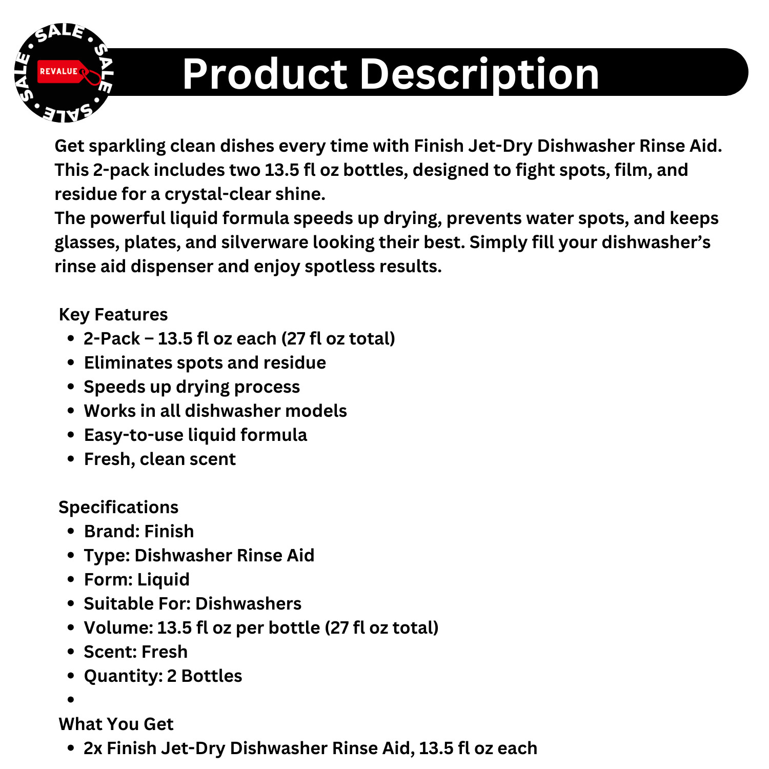 Finish Jet-Dry Rinse Aid Liquid Dishwasher Cleaner 13.5oz – 2 Bottles