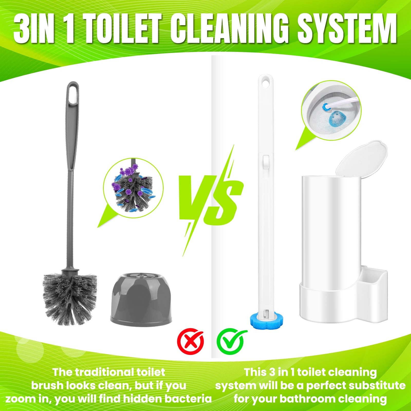 Disposable Toilet Brush Set with 48 Refills – Ultimate Bathroom Cleaning System