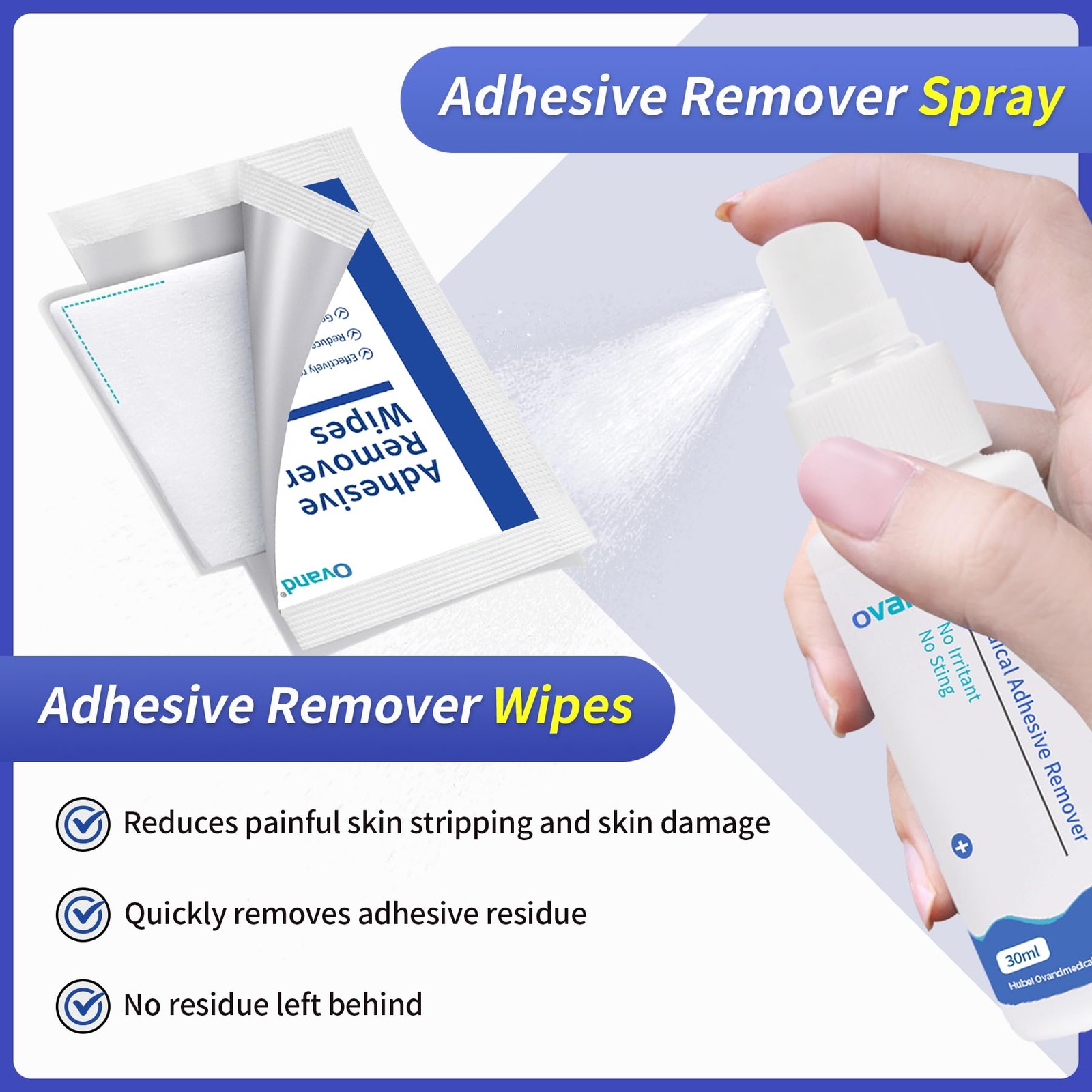 Adhesive Remover Wipes, XL No-Sting & Gentle 36 Pack Adhesive Remover for Skin