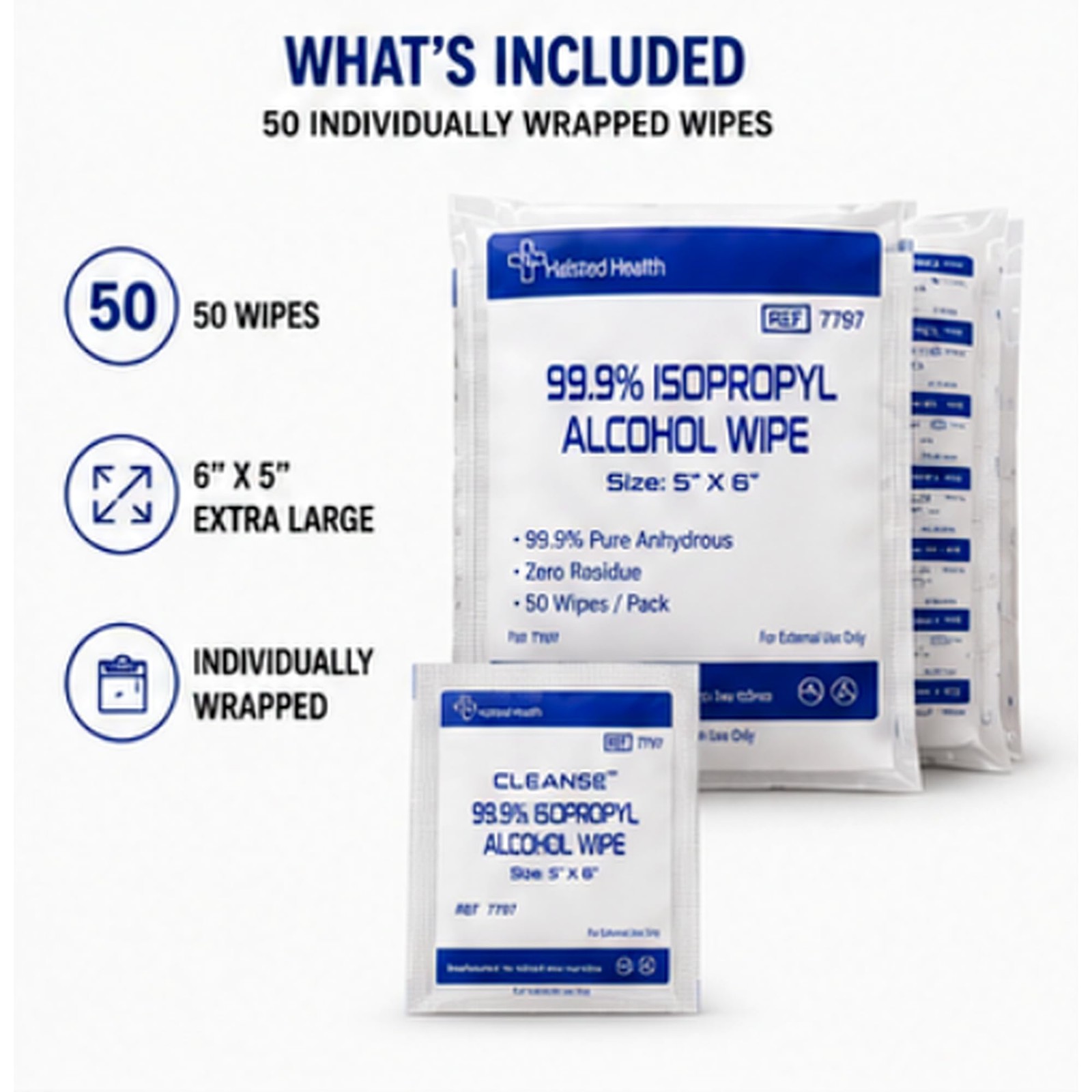 99.9% Isopropyl Alcohol Handy Wipes, 50 Counts Lint Free NonAbrasive No Water…