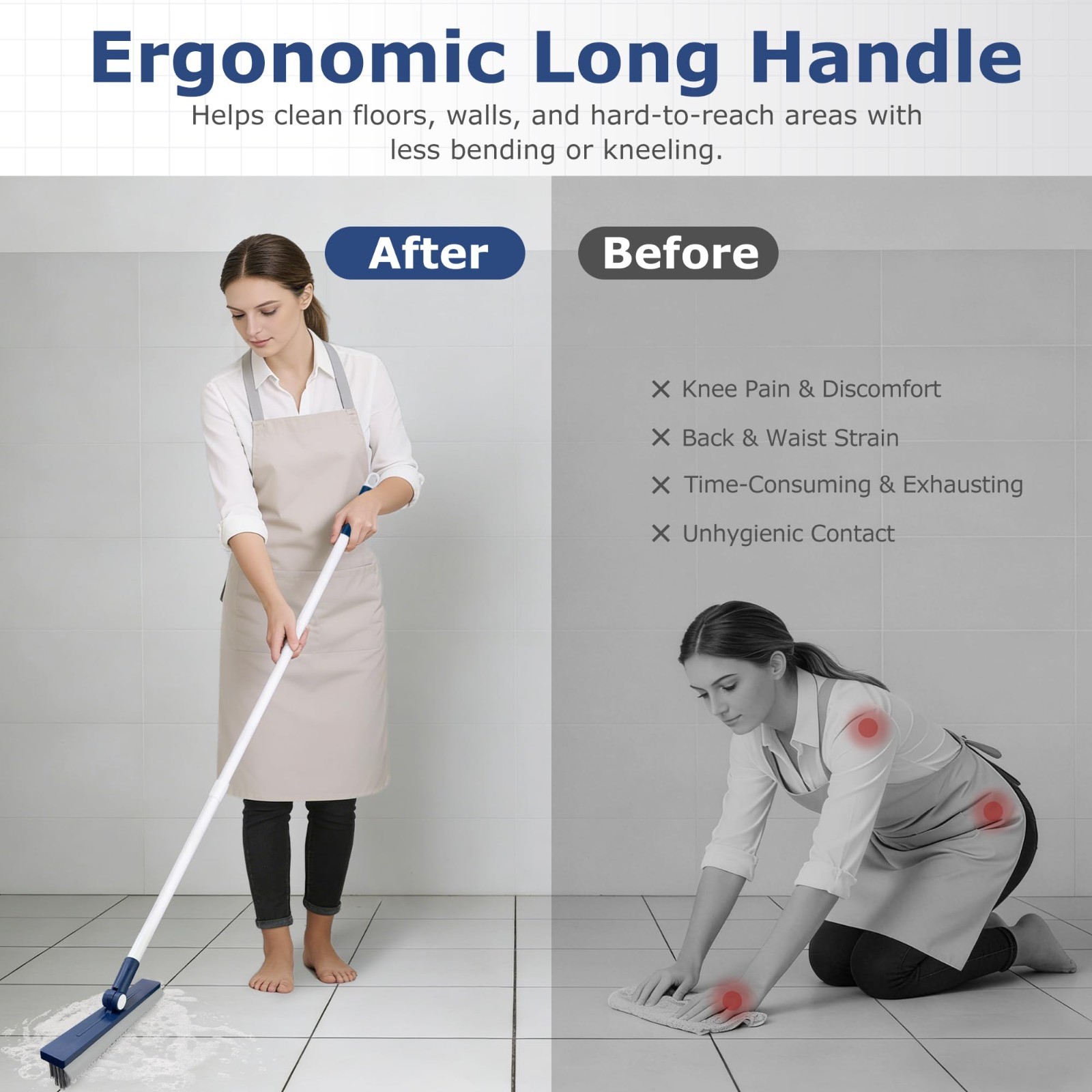 Long Handle Grout Brush – Stiff Bristles for Tile Floors, Shower, Kitchen & Bath