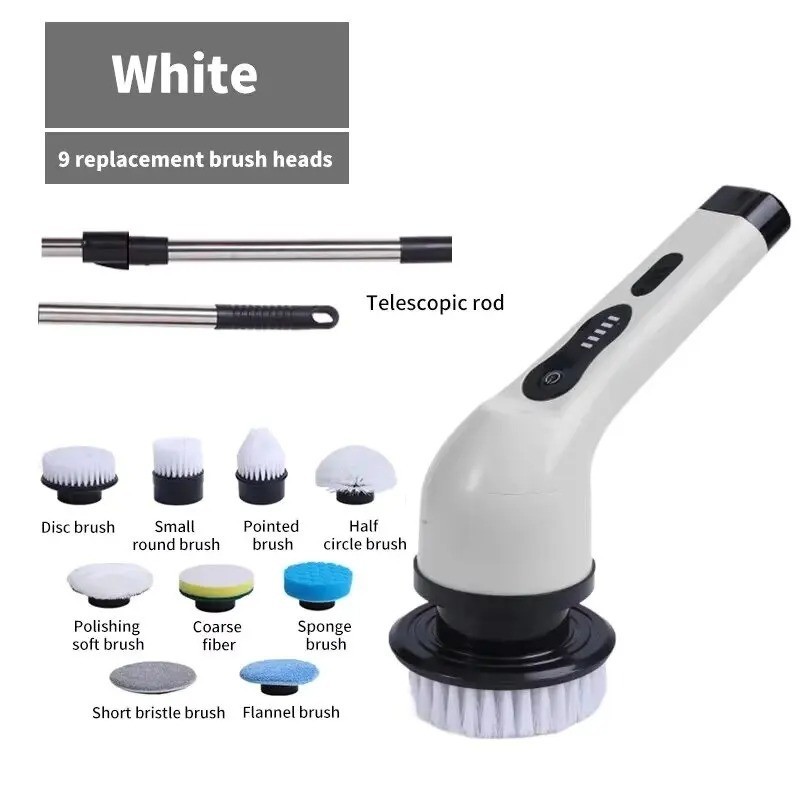 9-in-1 Cordless Electric Spin Scrubber Adjustable Handle Tub Tile Floor Cleaner