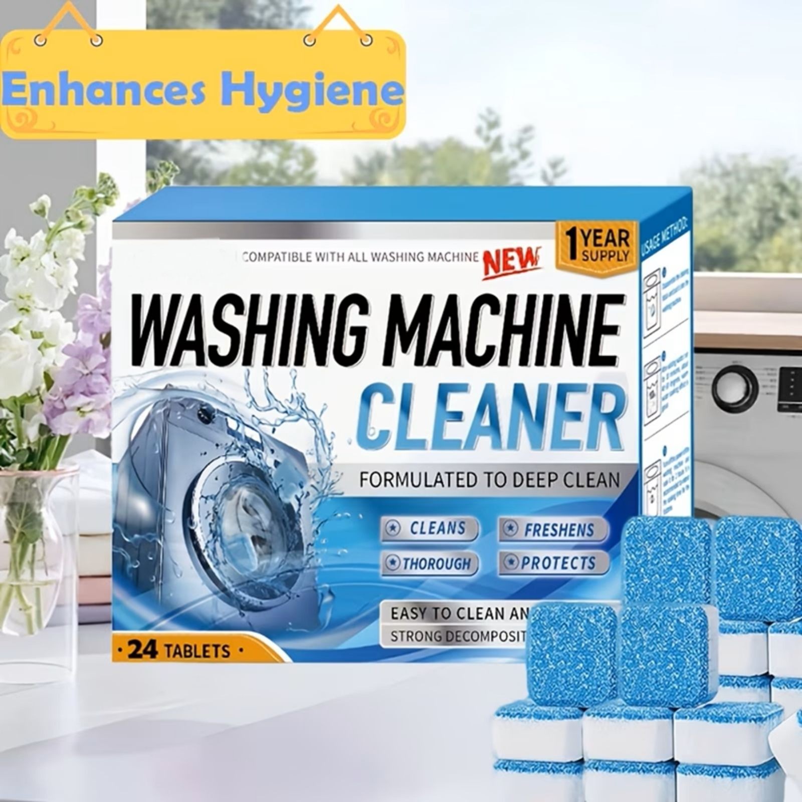 Washing Machine Cleaner Tablets Descaler for HE Front & Top Load Washer Deep