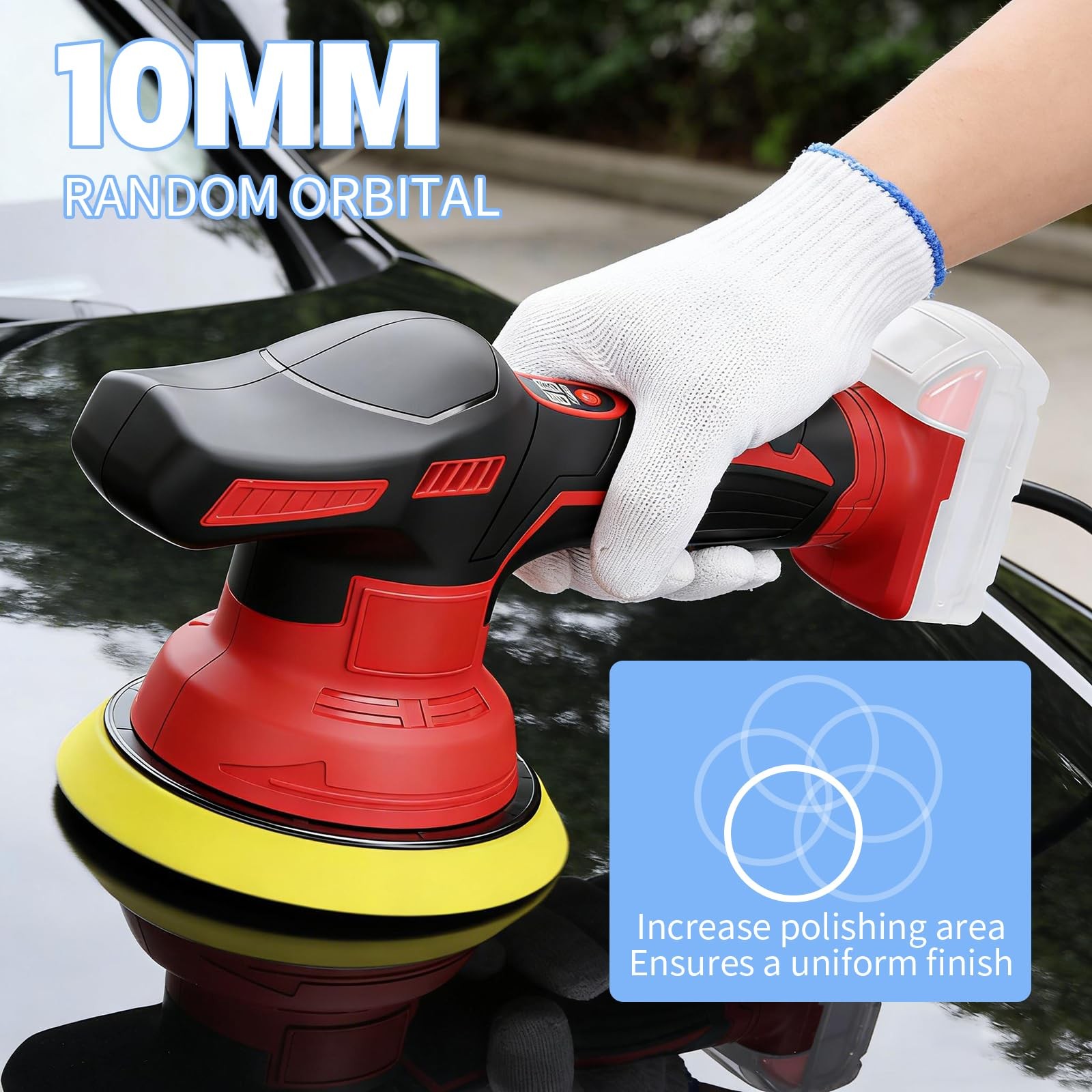 Updated Cordless Car Buffer Polisher Kit, 6 Inch Car Buffer with 8-Speed Orbi…