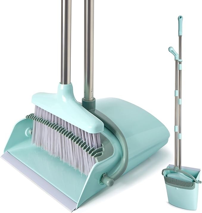 55in Long Handle Indoor Sweeping Combo for Home Office Kitchen Bluish Green