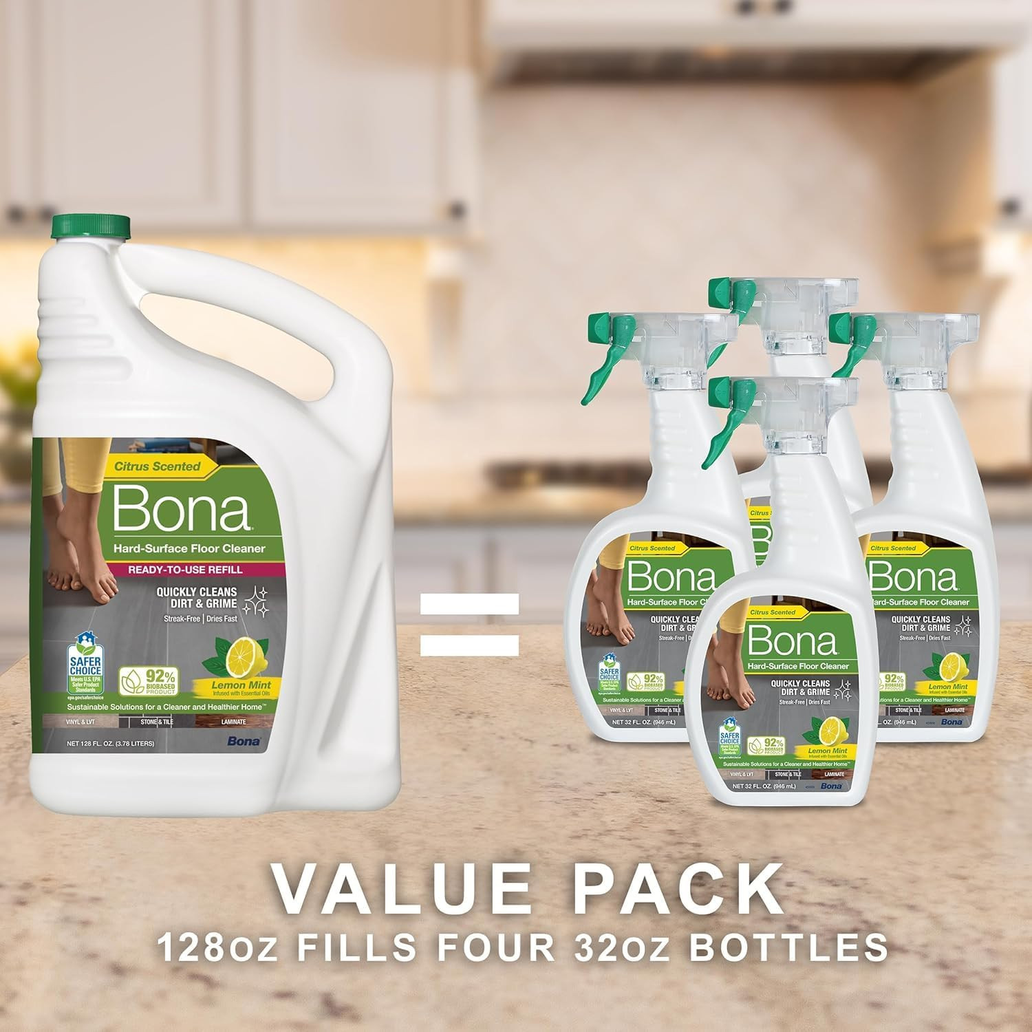 Multi-Surface Floor Cleaner Refill – 128 fl oz – Lemon Mint – Residue-Free Floor