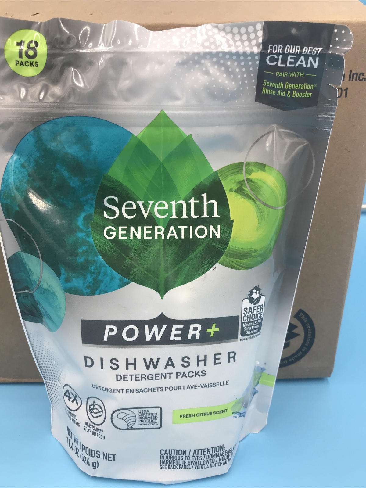 12 Seventh Generation Power Plus Dishwasher Detergent, Fresh Citrus, 18 Count