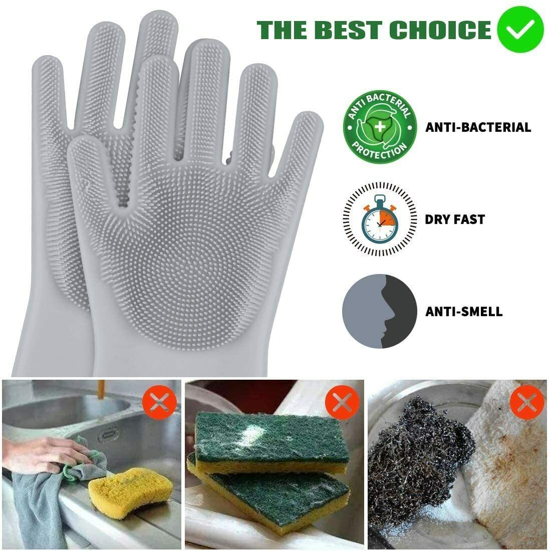 Pet Grooming Gloves Multipurpose Silicone Heat Resistant Soft Brush Massage Mag