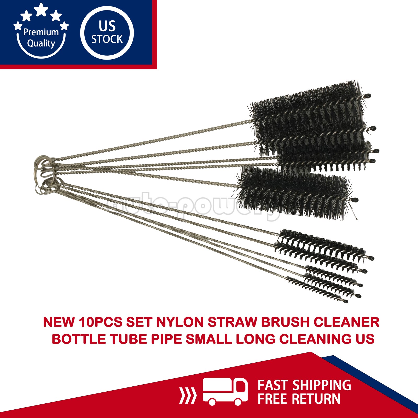 NEW 10PCS Set Nylon Straw Brush Cleaner Bottle Tube Pipe Small Long Cleaning US