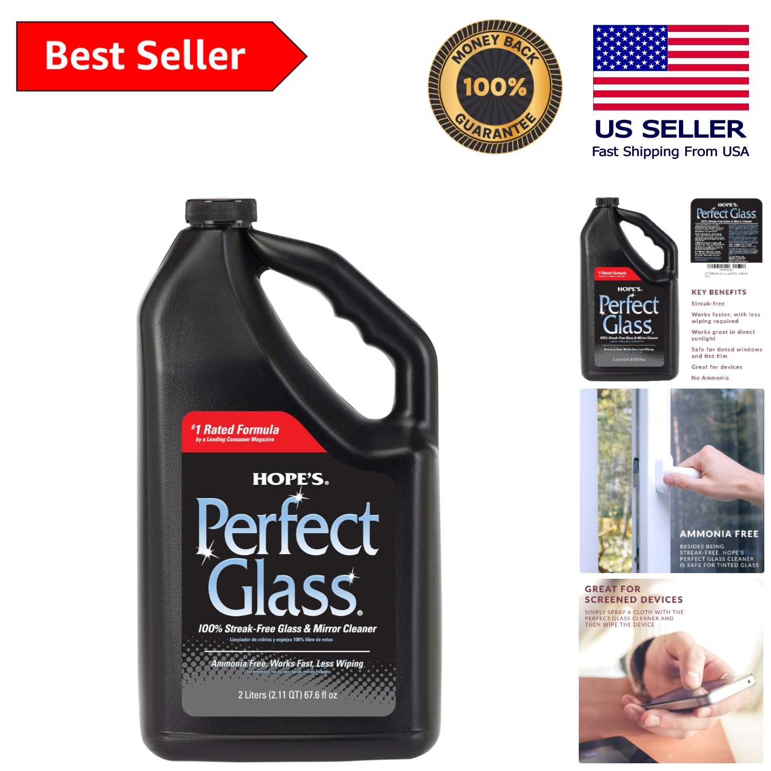 67.6oz Perfect Glass Cleaner Spray – Effective on Tinted Glass & Shower Doors