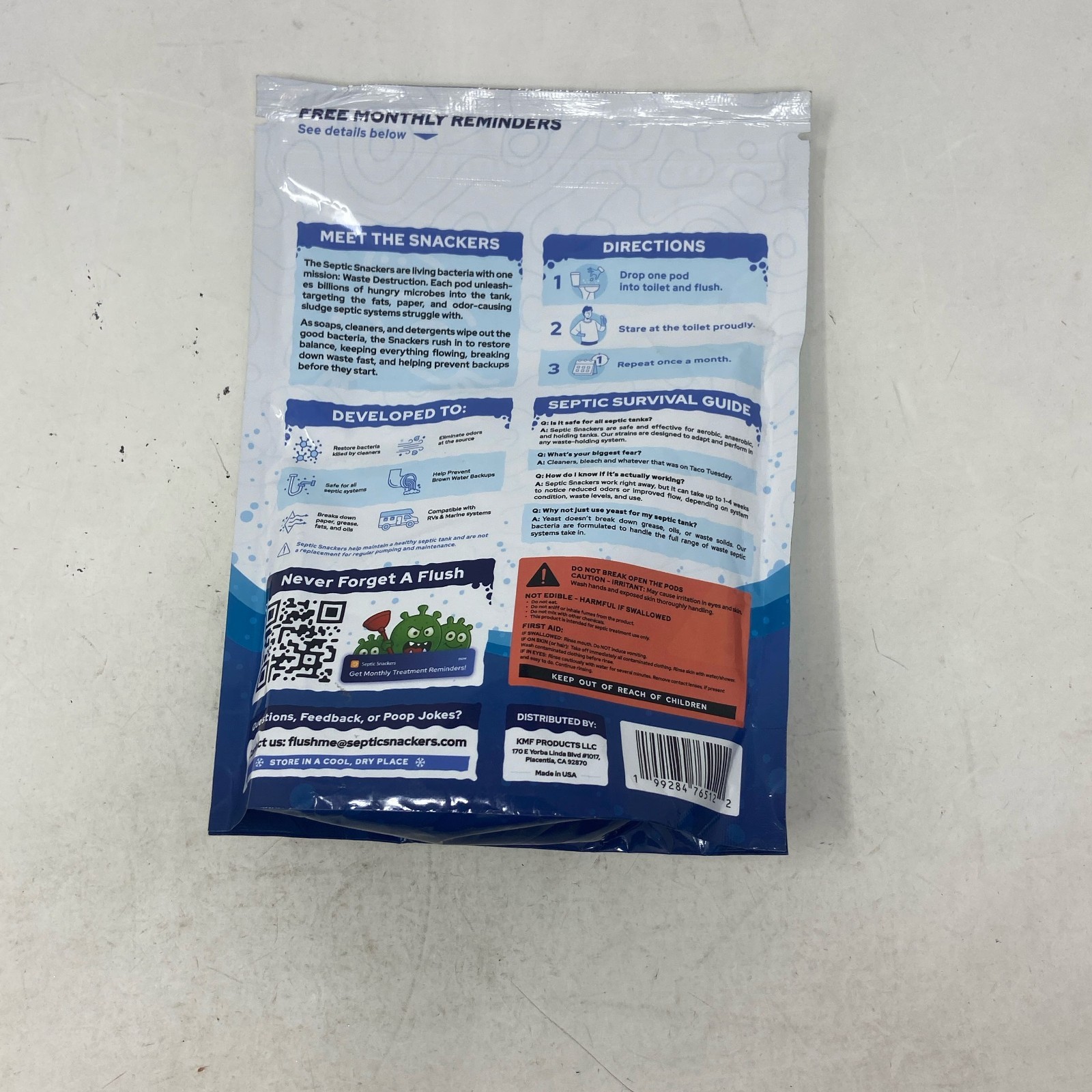 Septic Snackers Septic Tank Pods 2X Strength Blue, 12 Pods/1 Year