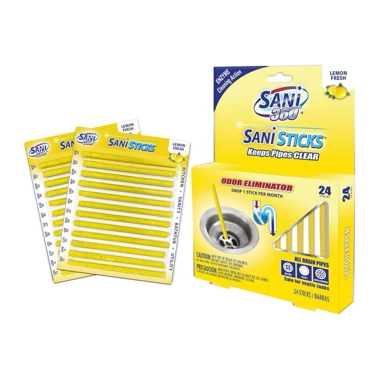 Sani-Max Drain Sticks 24 Count, Lemon Scents, Stop Clogs And Smelly Sinks
