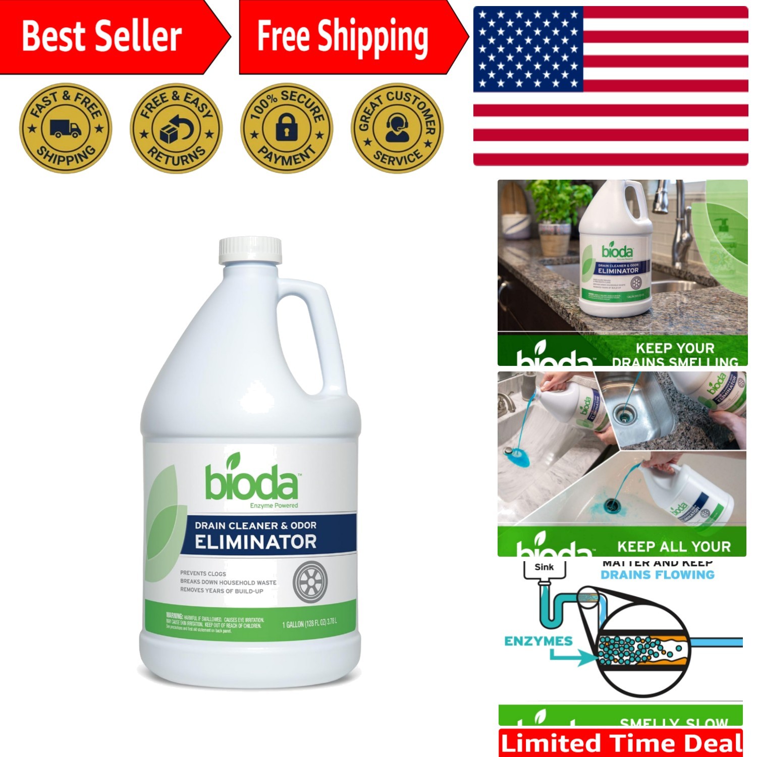 Ocean Breeze Enzyme-Based Drain Odor Eliminator – Professional Strength Formula