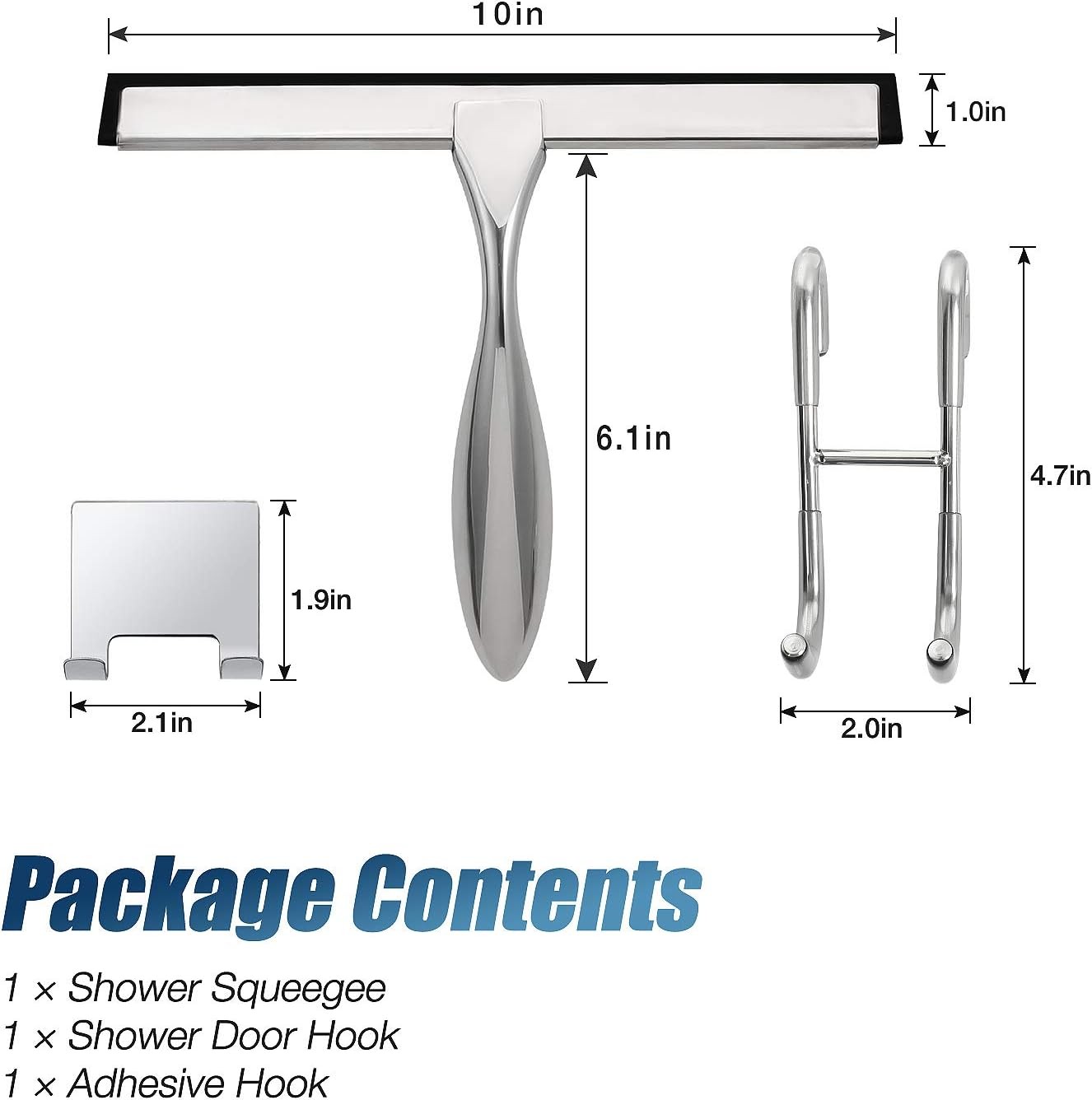10-Inch Shower Squeegee Set Includes Shower Door Hook & Adhesive Hook Squeegee