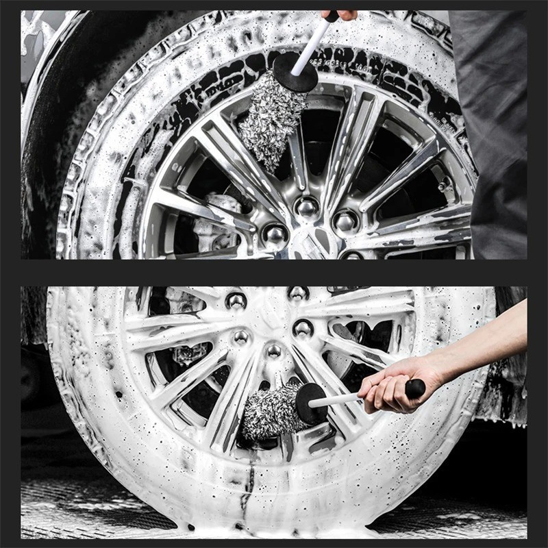 SEAMETAL Wheel Brush Plush Rim Cleaner Non Slip Handle Car Wash Tool