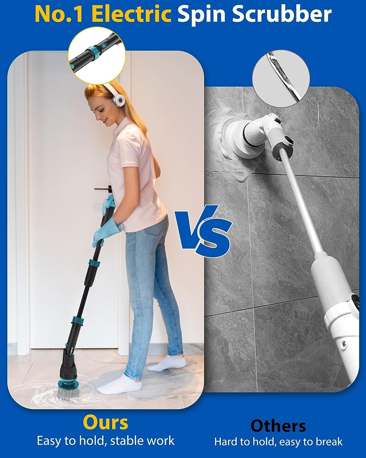Bei&Hong Electric Spin Scrubber 1000rpm Cordless with Lithium Battery