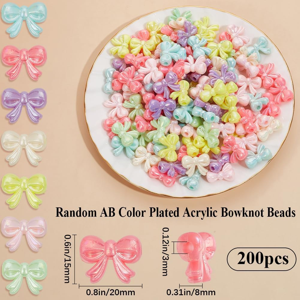 200Pcs Acrylic Bow Beads Bowknot Bead Bulk Pink White Green Orange Butterfly Win