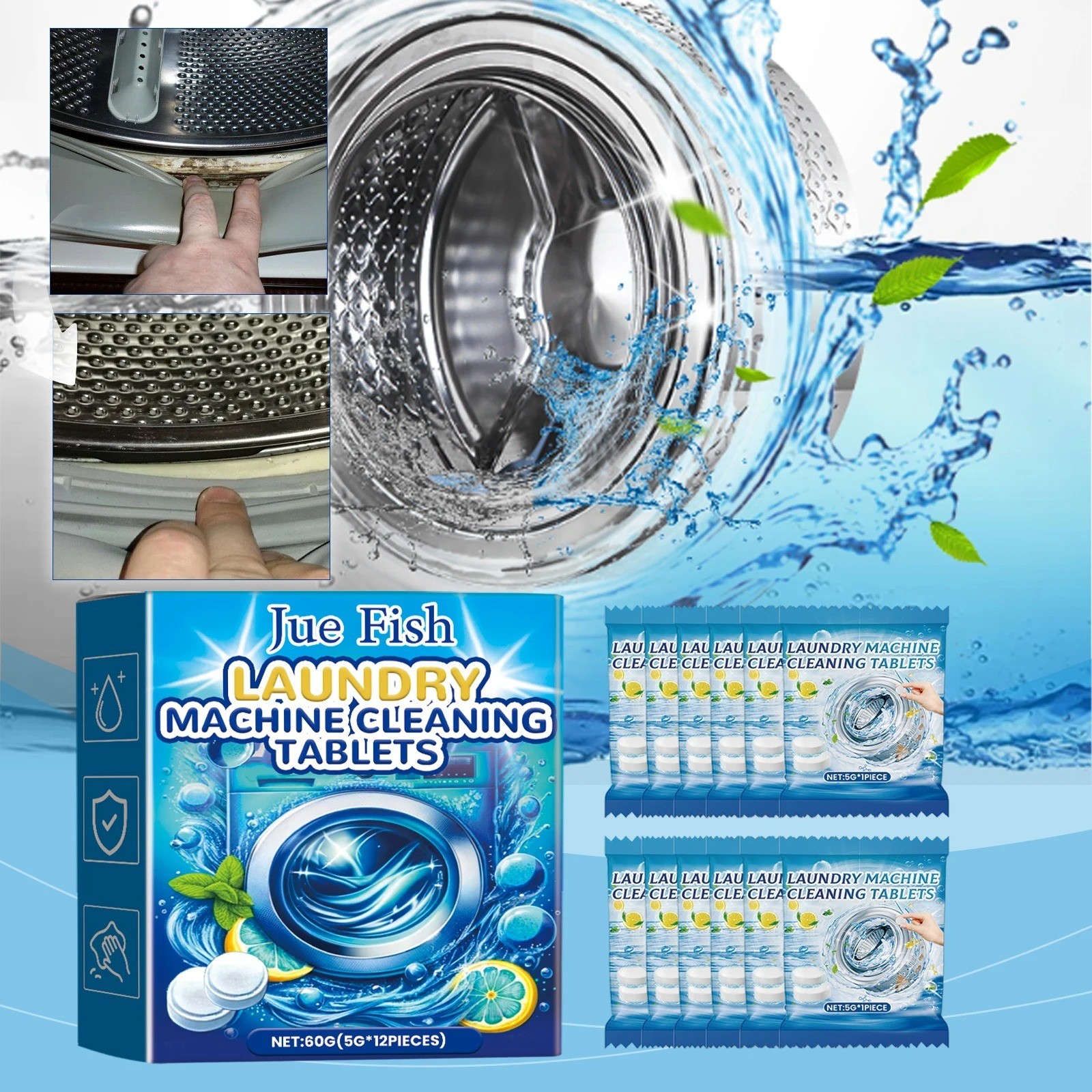 12PCS Washing Machine Cleaner Tablets Deep Clean No Residue All Models
