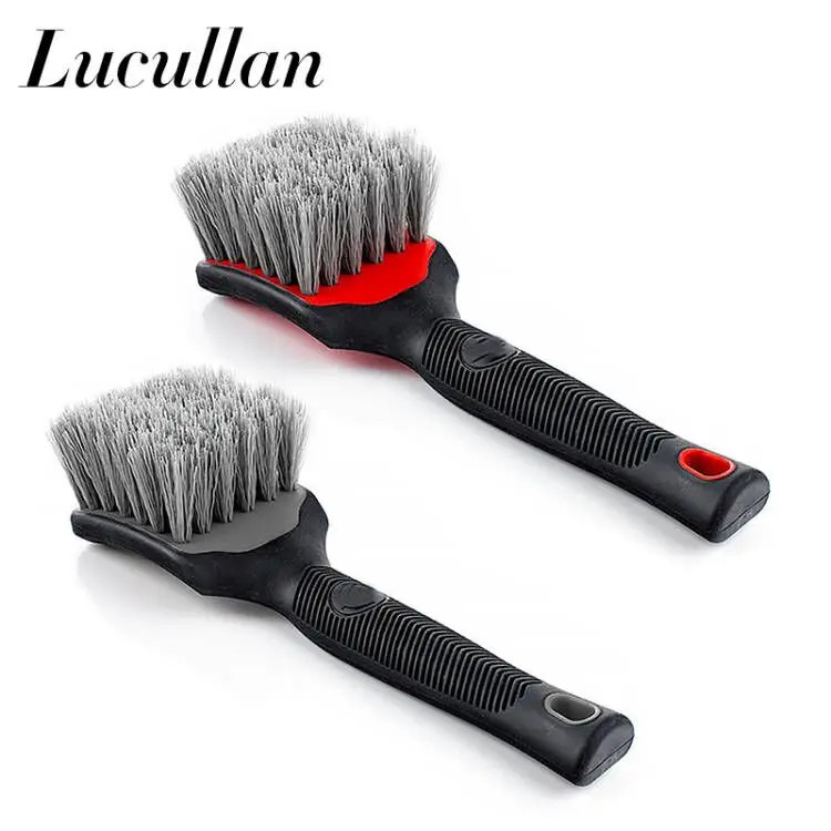 Lucullan Car Wheel Tire Detailing Brush Rubber Handle Scratch-Free Medium Stiff