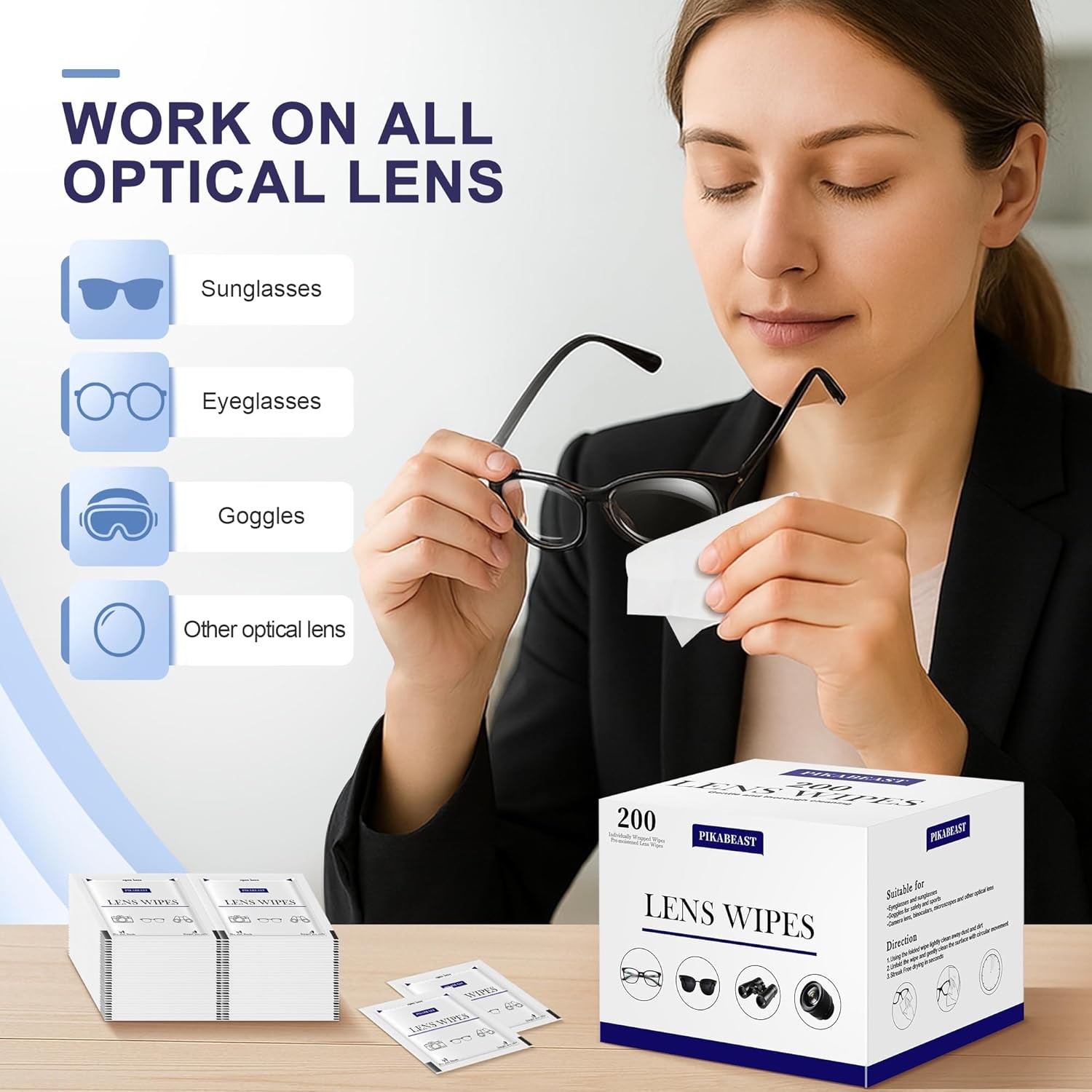 Lens Wipes for Eyeglasses, Eyeglass Cleaner Wipes for Ceras, Sunglasses,