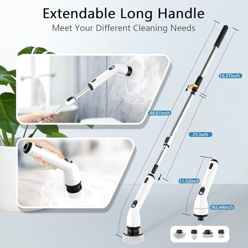 Cordless Electric Spin Scrubber – IPX7 Waterproof Bathroom Cleaner, Adjustable H