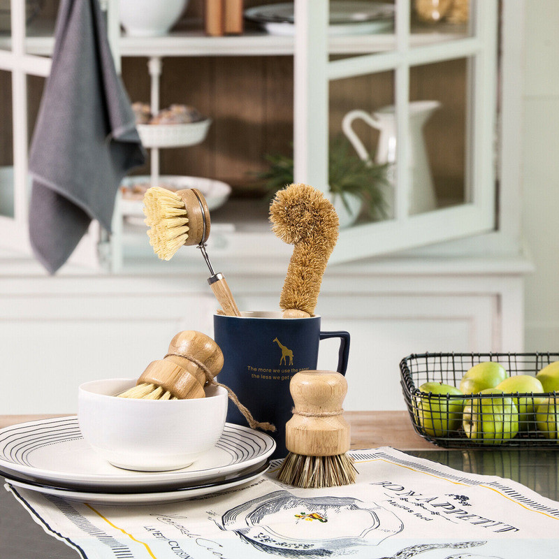 Kitchen Dish Scrub Eco-friendly Cleaning Bamboo Dish Handle Brush Set of 4