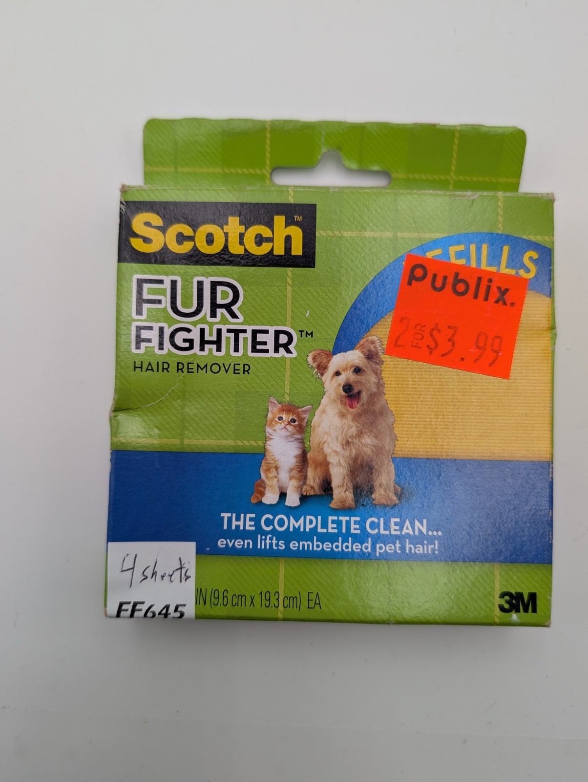Scotch Brite Fur Fighter Pet Dog Cat Hair Remover Handle & 4 Refill Sheets