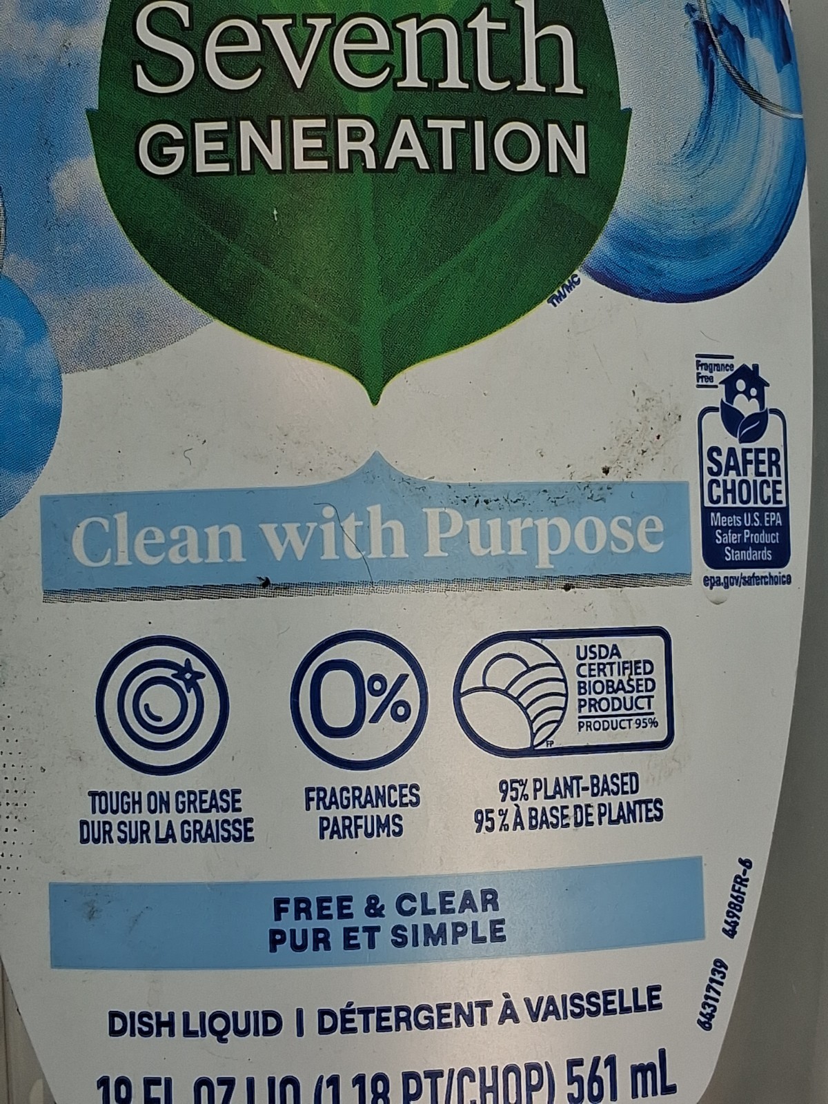 Lot Of 2 Seventh Generation Free and Clear Dish Liquid 19 fl oz Liq {50}