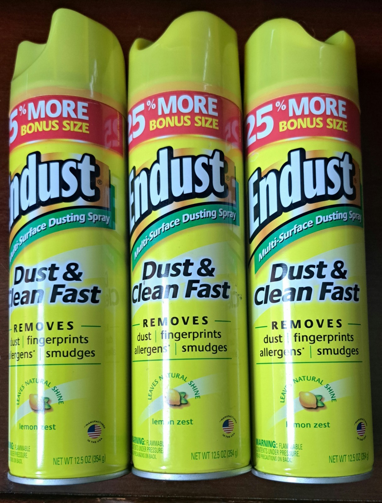 LOT OF THREE Endust Multi-Surface Dusting Spray Aerosol, Lemon Zest, 12.5oz ea