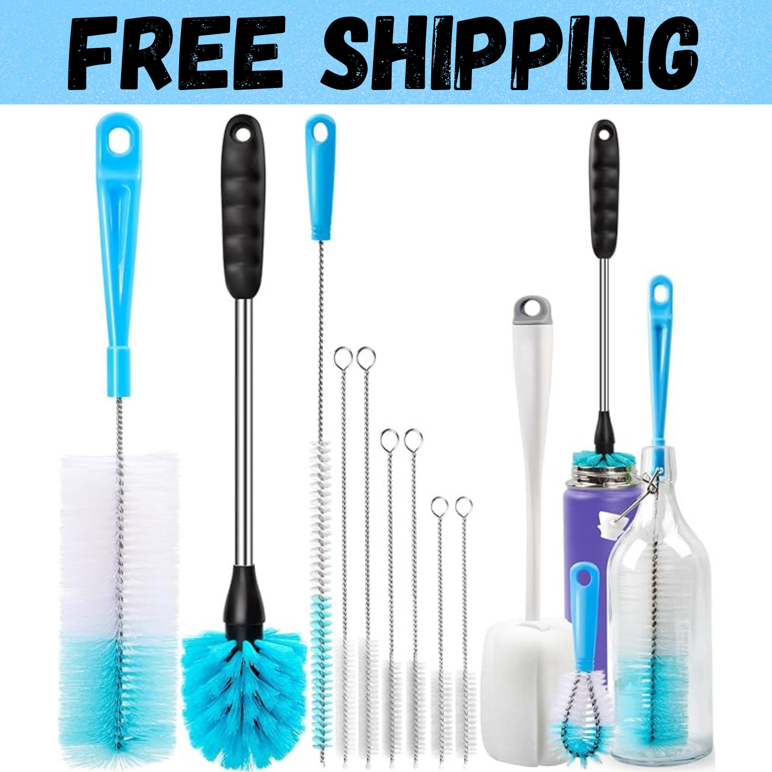 9PCS Bottle Brush Pipe Cleaning Kit Bong Brushes Water Bubbler Hose Tips Cleaner