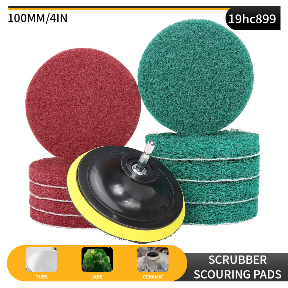 11PC 4″ Drill Power Brush Scouring Pad Tile Power Car Scrubbing Pad Cleaning Kit