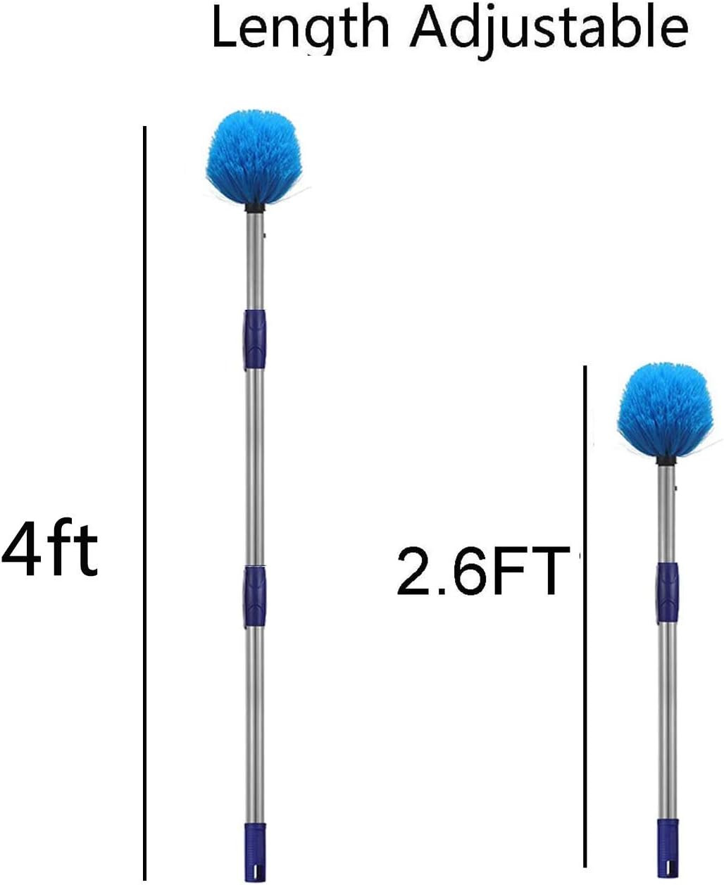 Cobweb Duster with Pole, 4Ft Stainless Steel Pole Cobweb Brush with Medium-Stiff