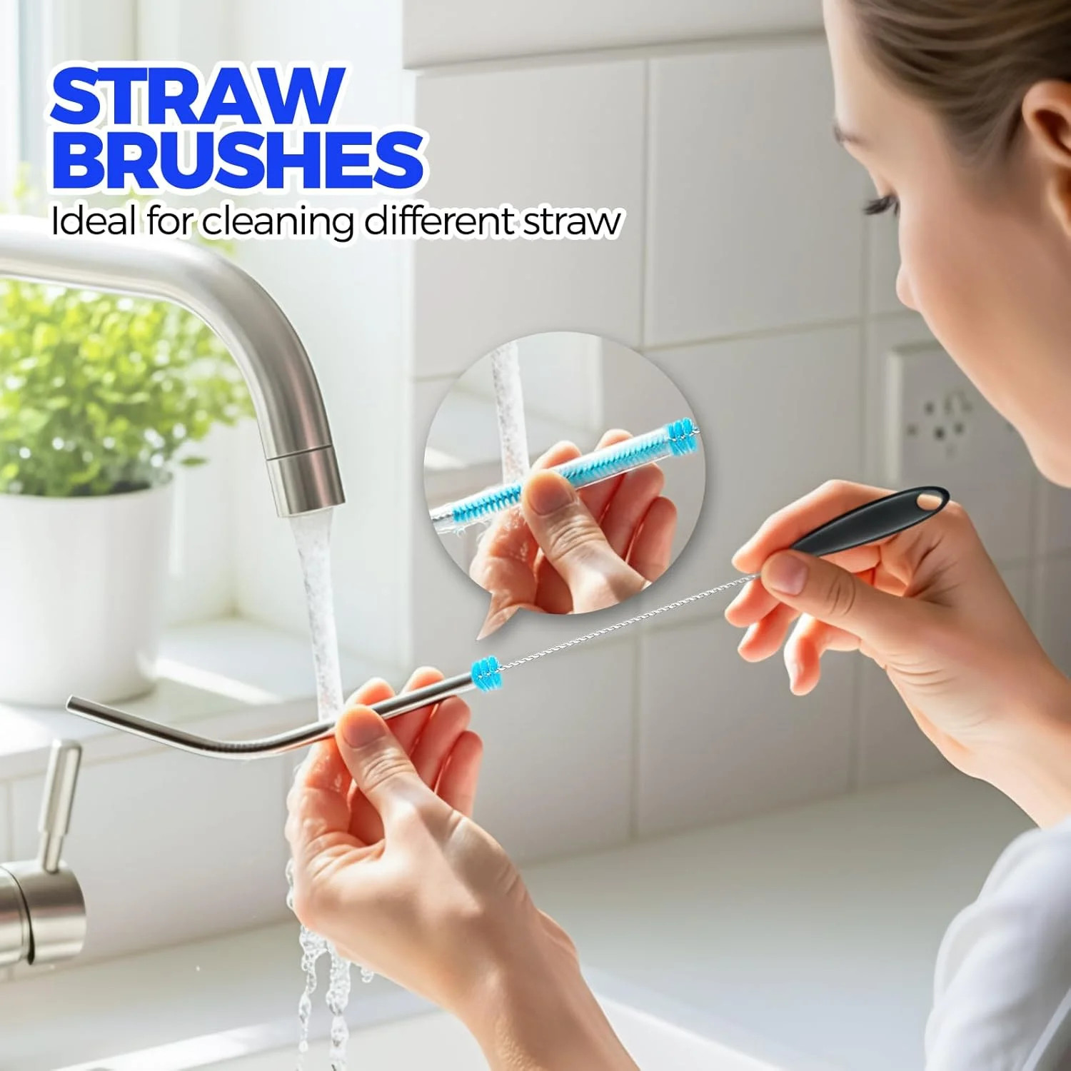 6 Pack Bottle Brush Set, 14.5″ Long Handle Stainless Steel Bottle Cleaner Brush,