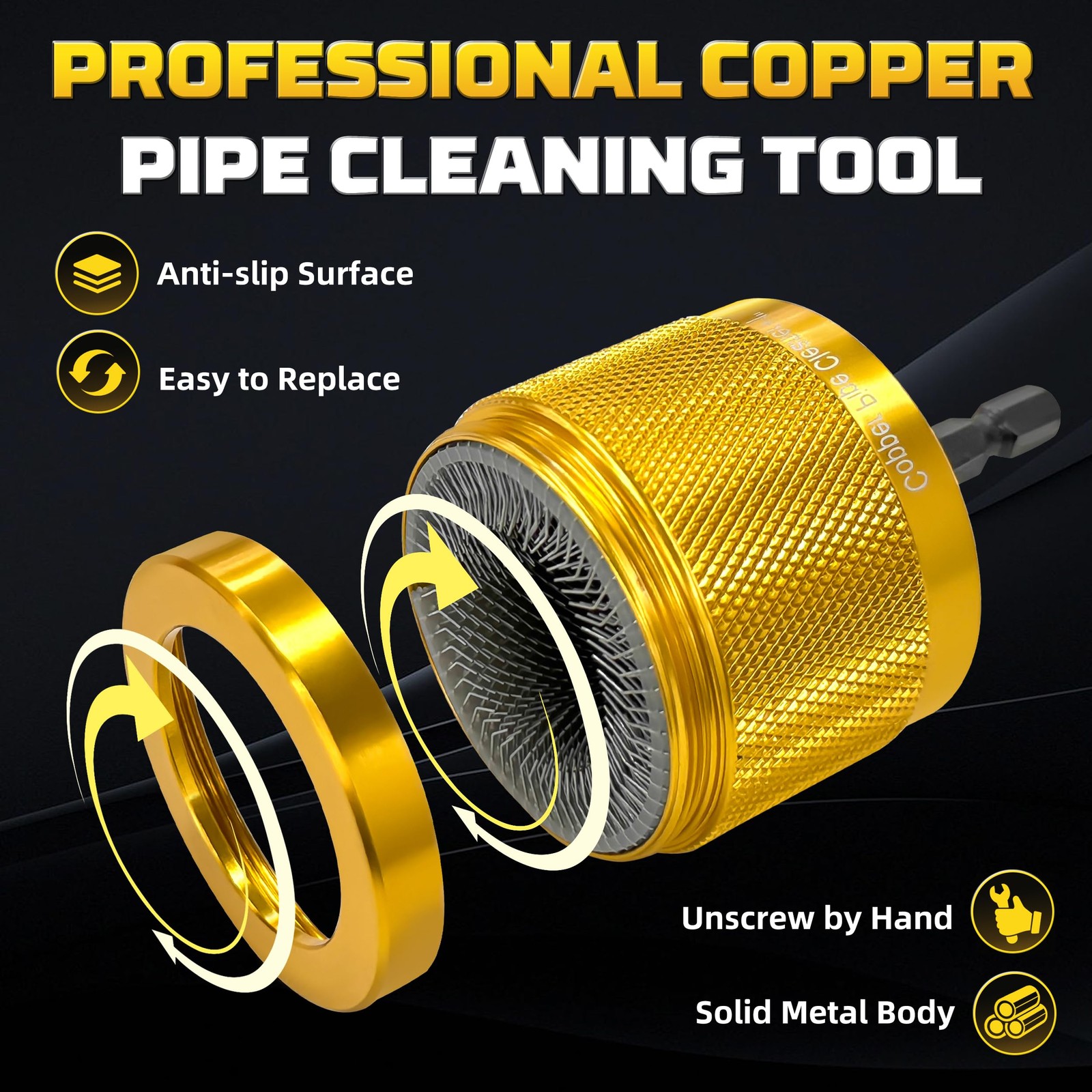 3-Piece Metal Copper Pipe Cleaner Set for Drill (1/2″, 3/4″, 1″), with 15 Bru…