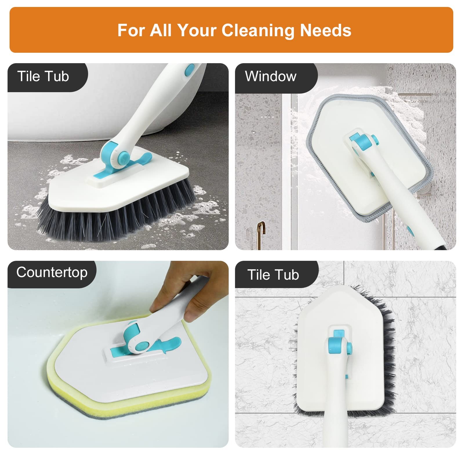 Shower Cleaning Brush With Long Handle 3 In 1 Tub And Tile Scrubber Brush With 5