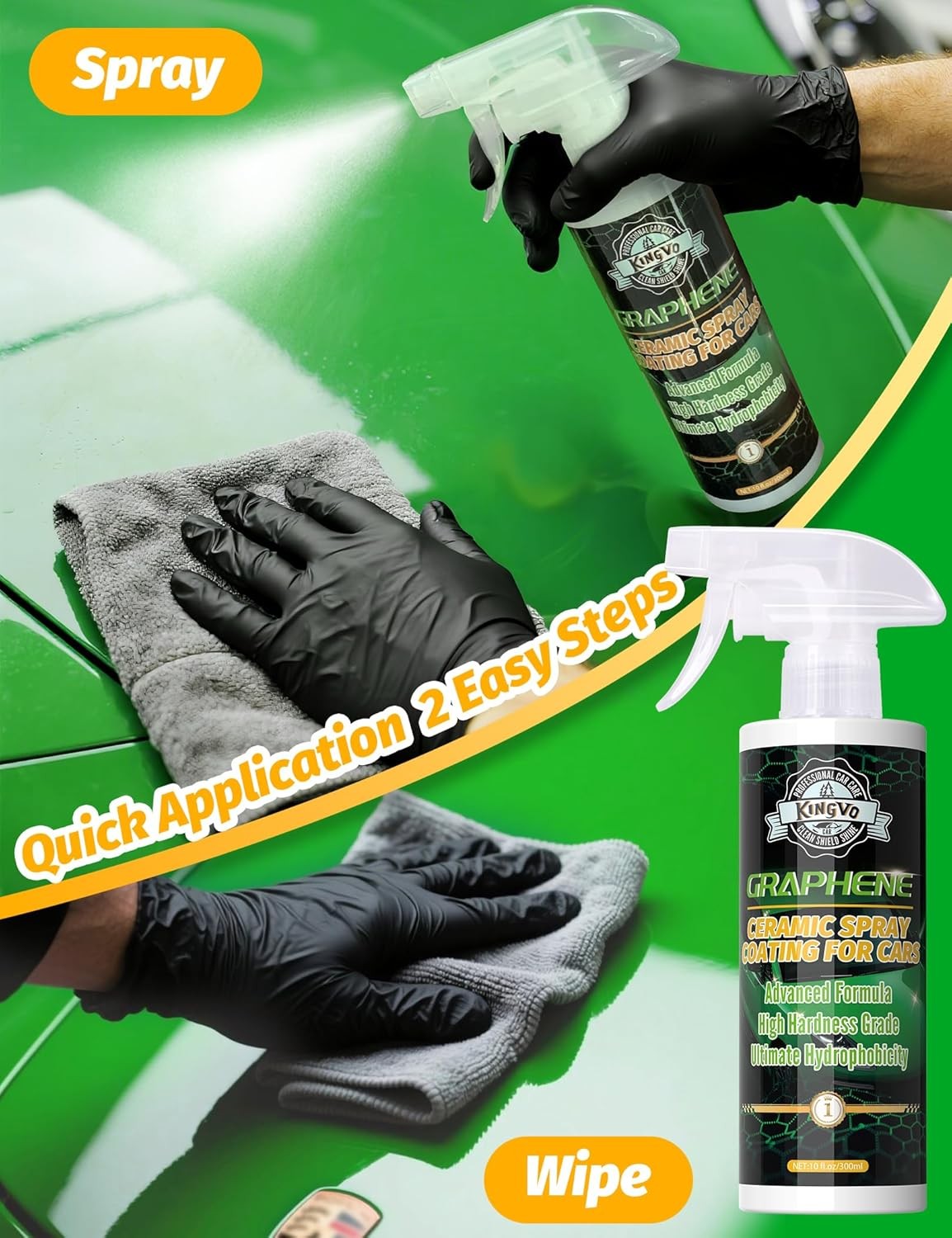 Kingvo Ceramic Coating for Cars, Car Wax Spray Graphene Ceramic Coating Shine Gl