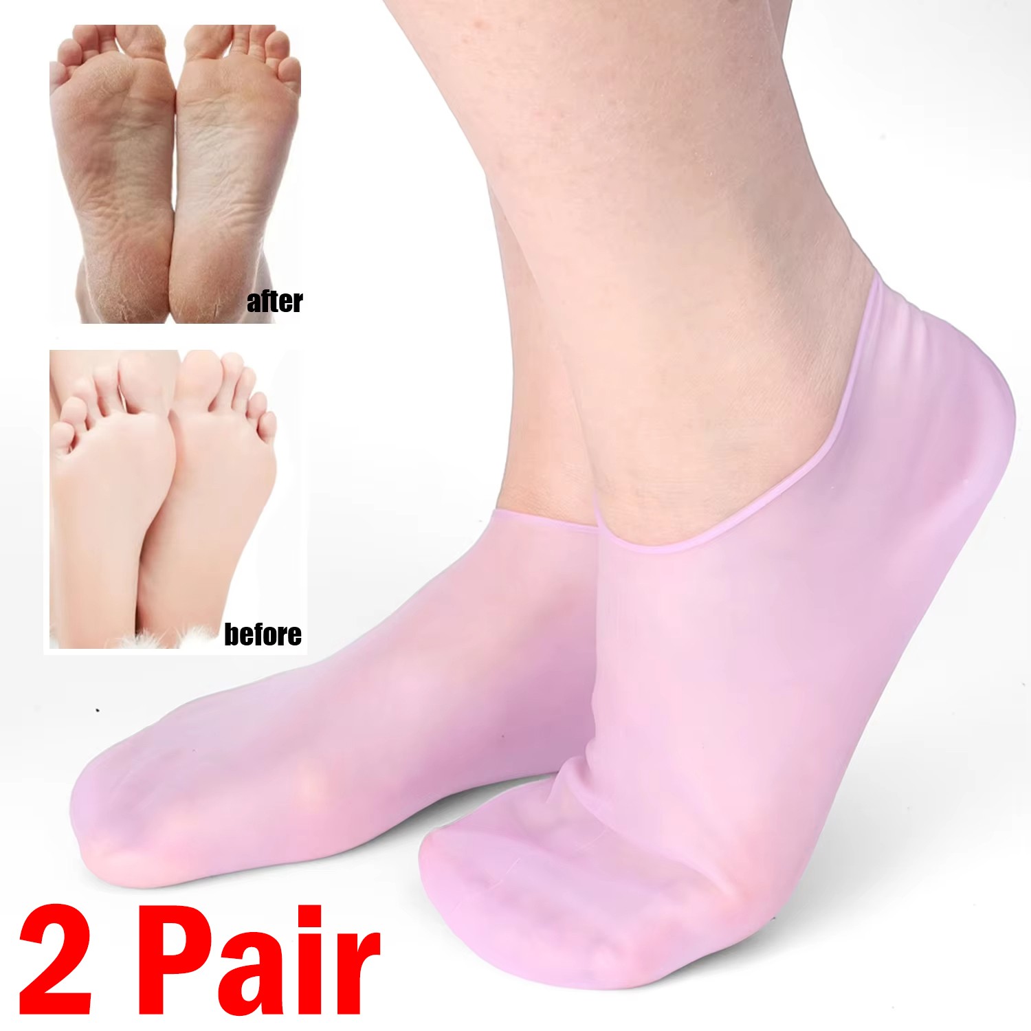 2 Pair Full Length Silicone Gel Moisturizing Socks Foot Care Protector Free Ship